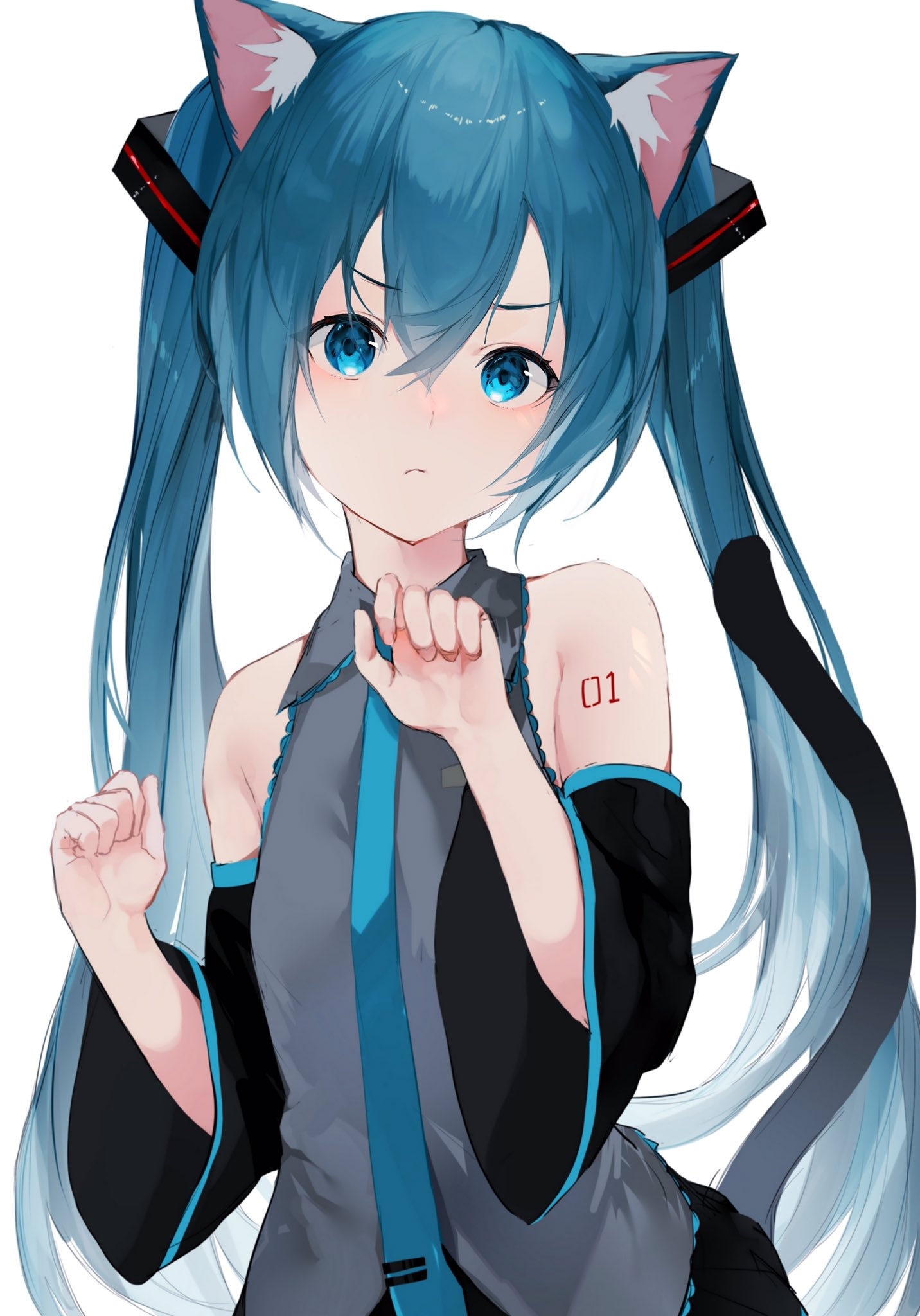 Hatsune Miku with cat ears and tail HD Phone Wallpaper