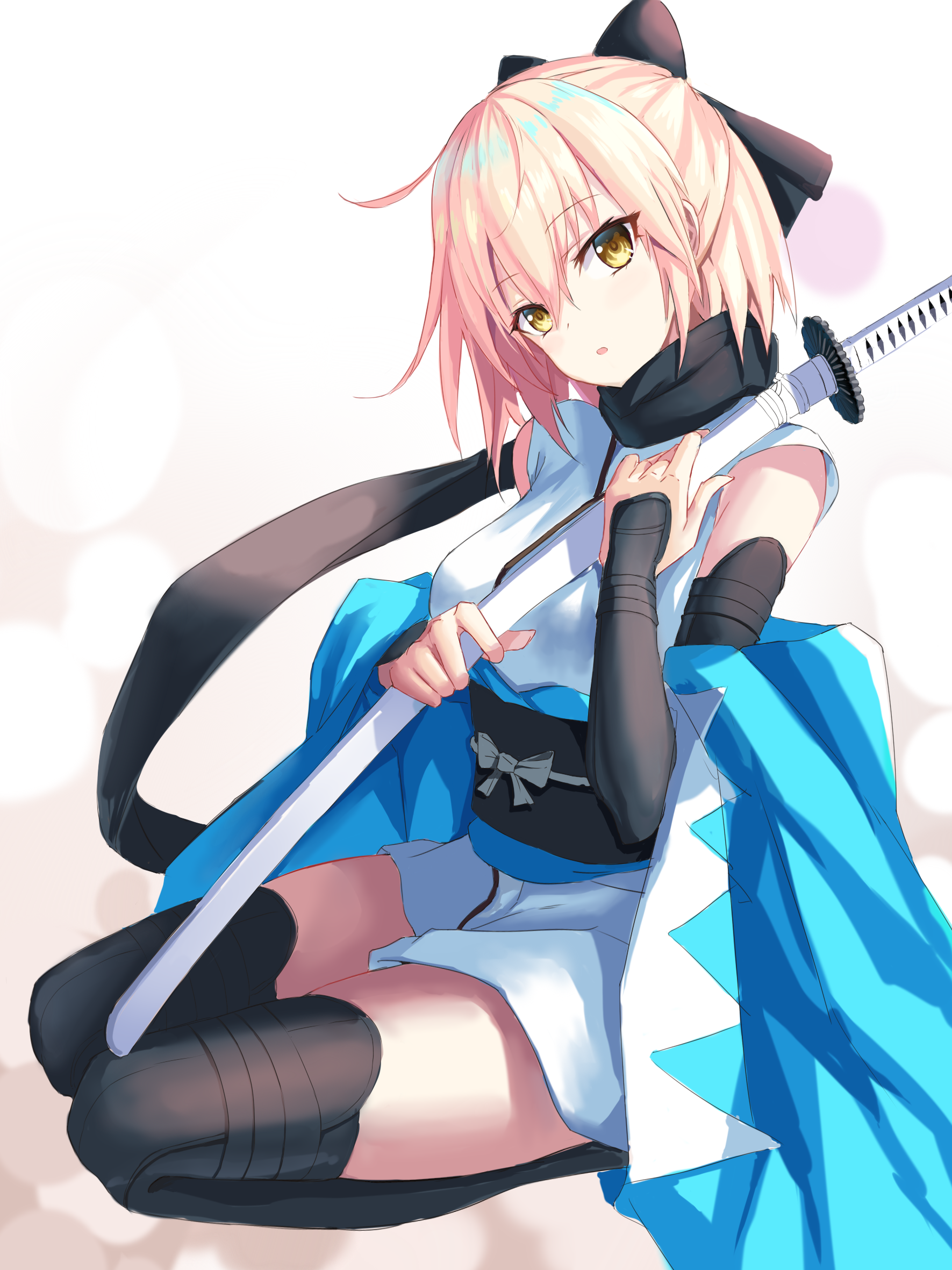 Okita Souji from Fate/Grand Order with a katana HD Phone Wallpaper