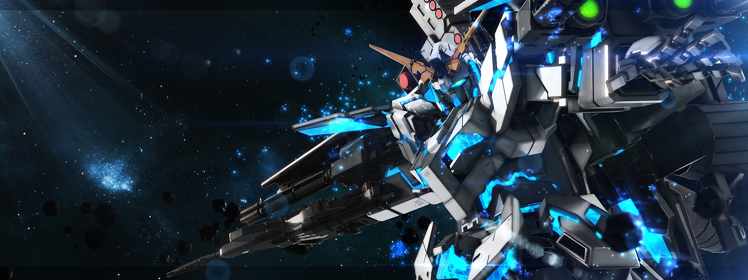 RX-0 Unicorn Gundam in Space with Blue Energy HD Wallpaper