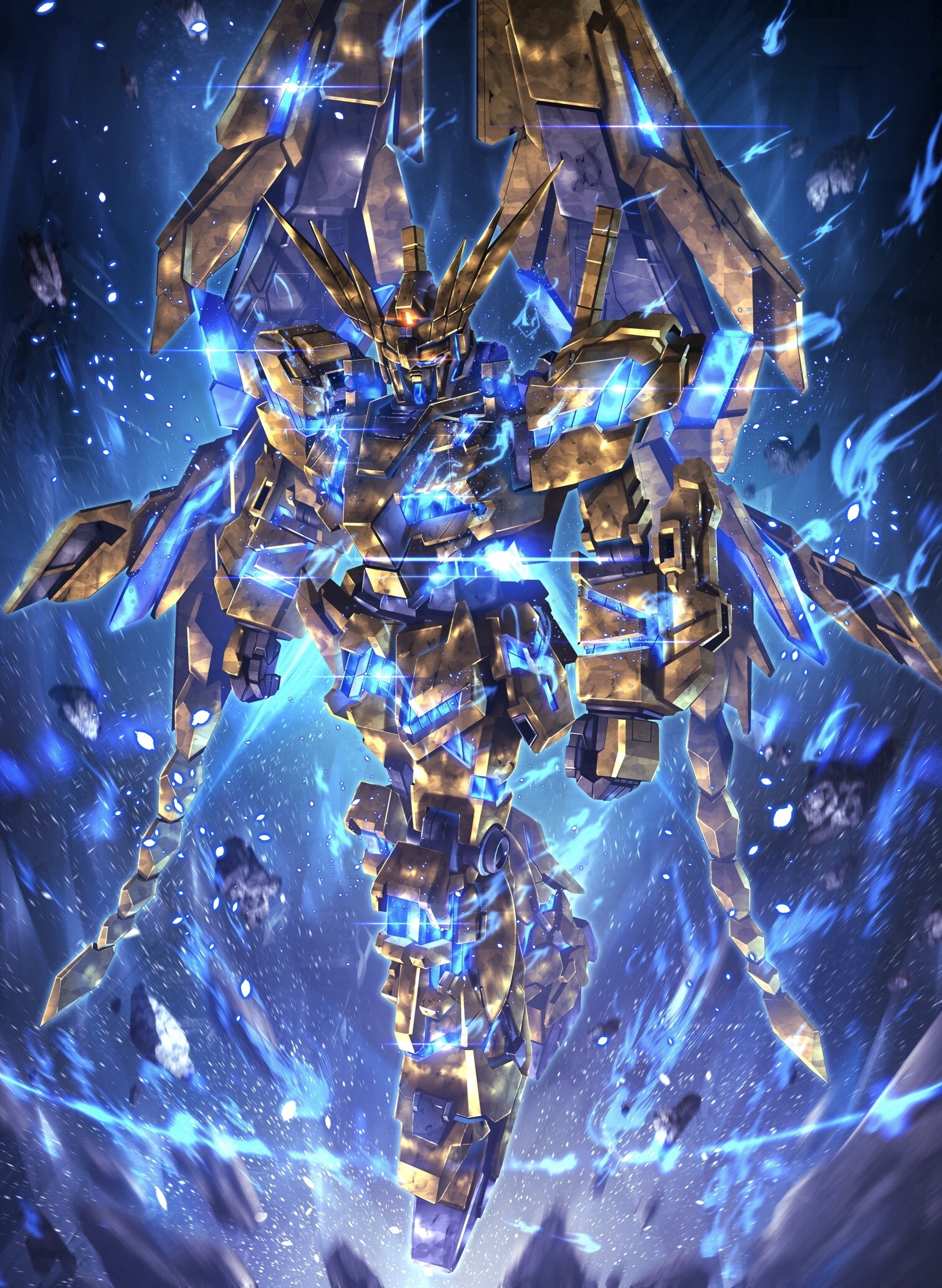 Gundam Unicorn Phenex in Blue Energy HD Phone Wallpaper