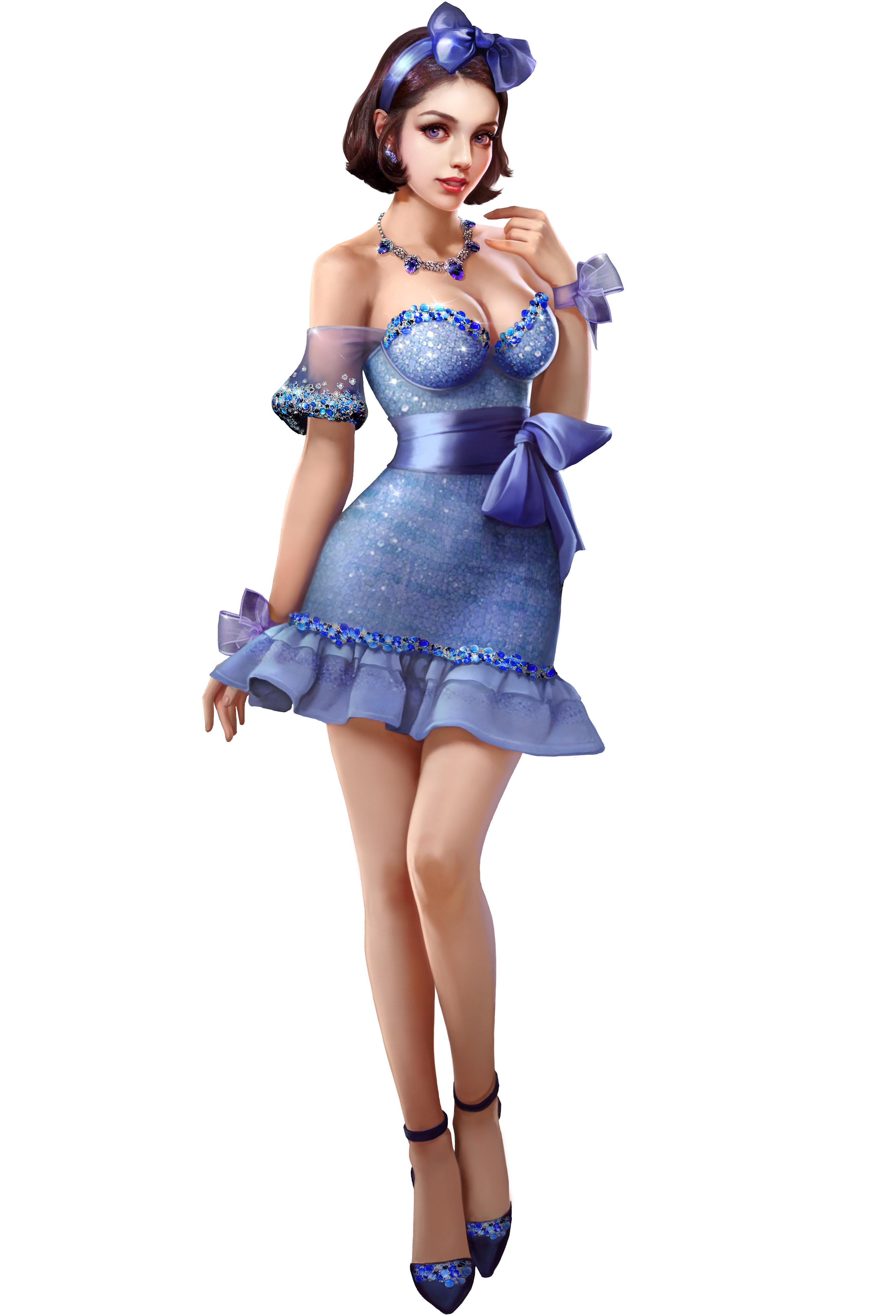 Illustration of a pinup model in a blue dress HD Phone Wallpaper