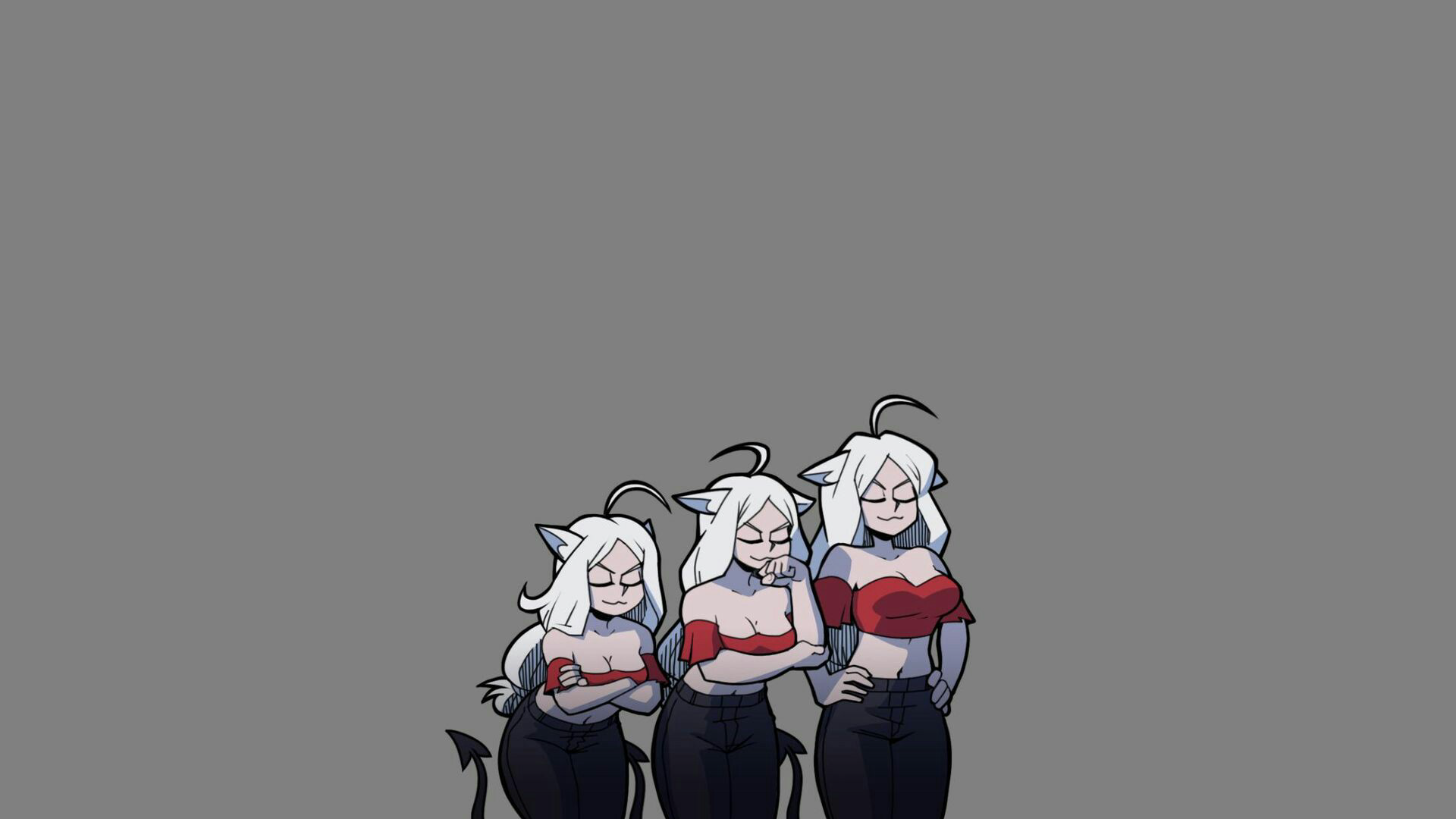 Cerberus from Helltaker with cleavage and demon tails HD Wallpaper