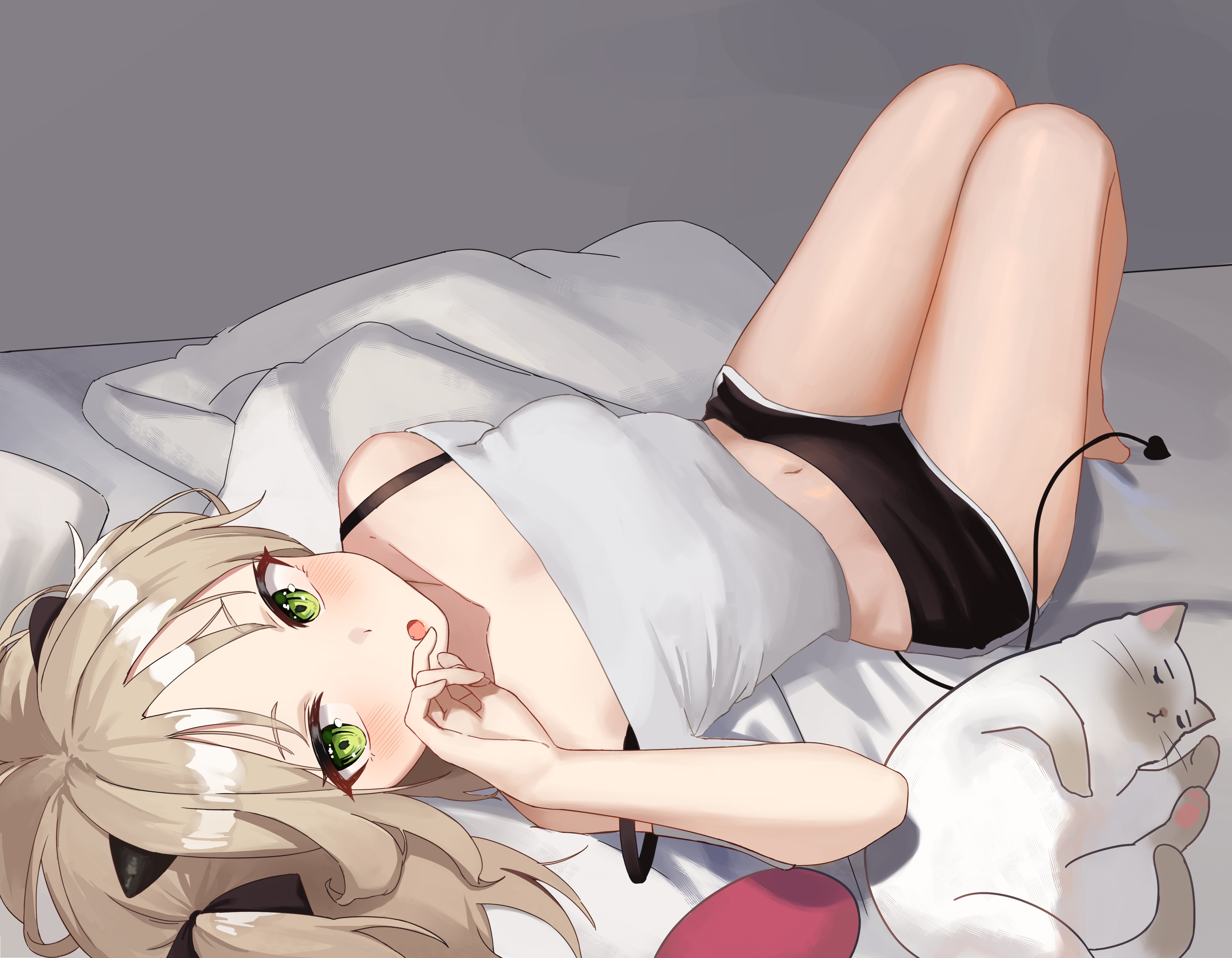 4K artwork of A.L. demon girl with cats HD Wallpaper