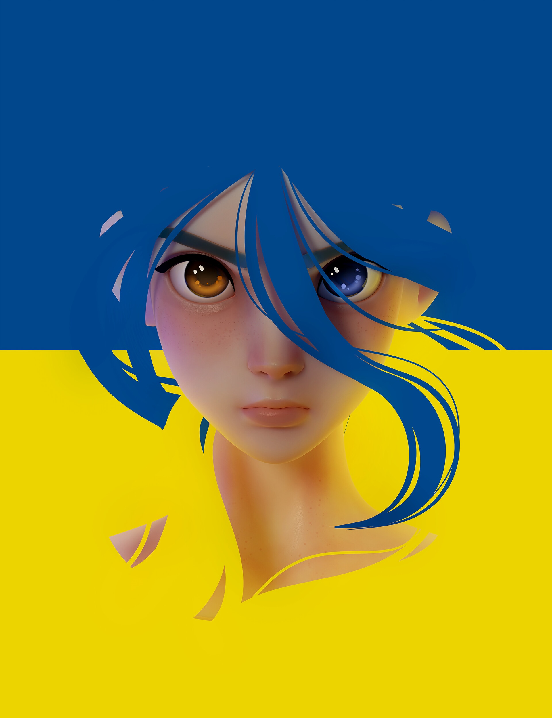 Anime girl with blue hair against Ukraine flag HD Phone Wallpaper