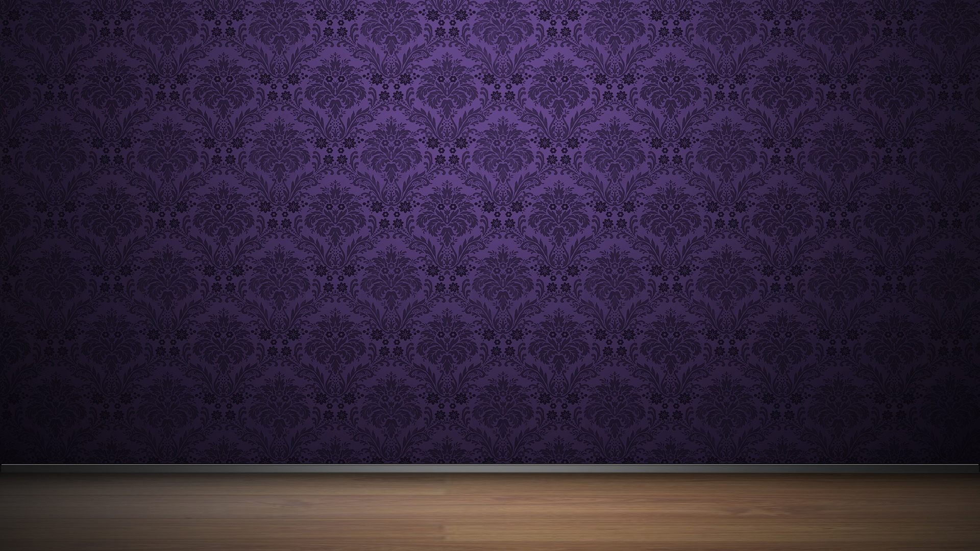 Purple damask pattern wall with wooden floor HD Wallpaper