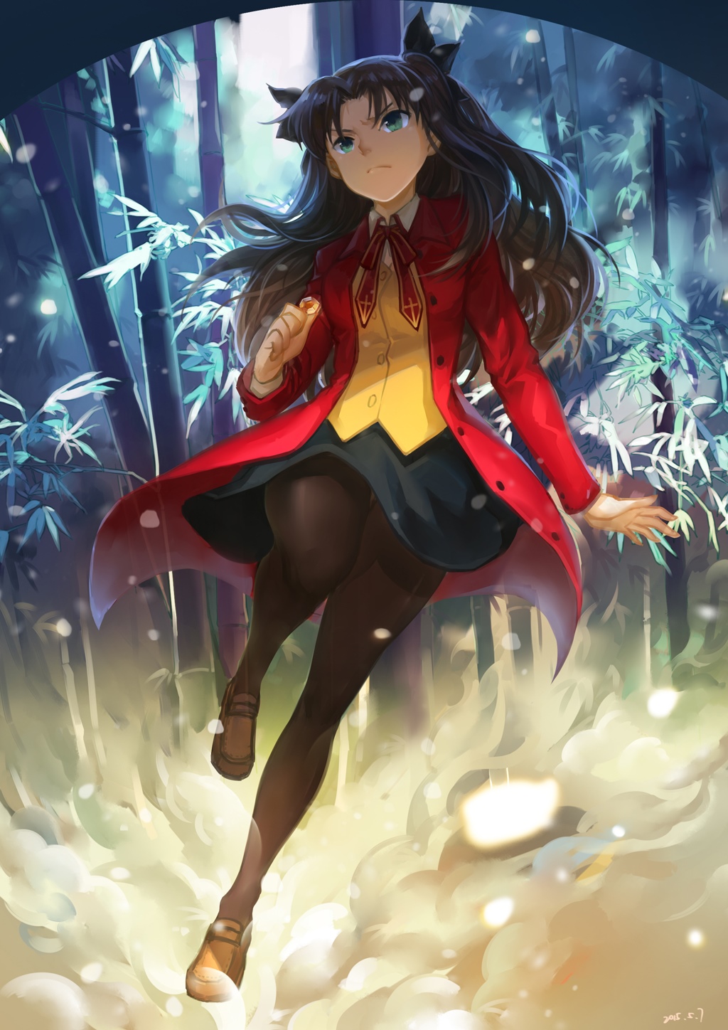 Tohsaka Rin from Fate/Stay Night in a forest HD Phone Wallpaper