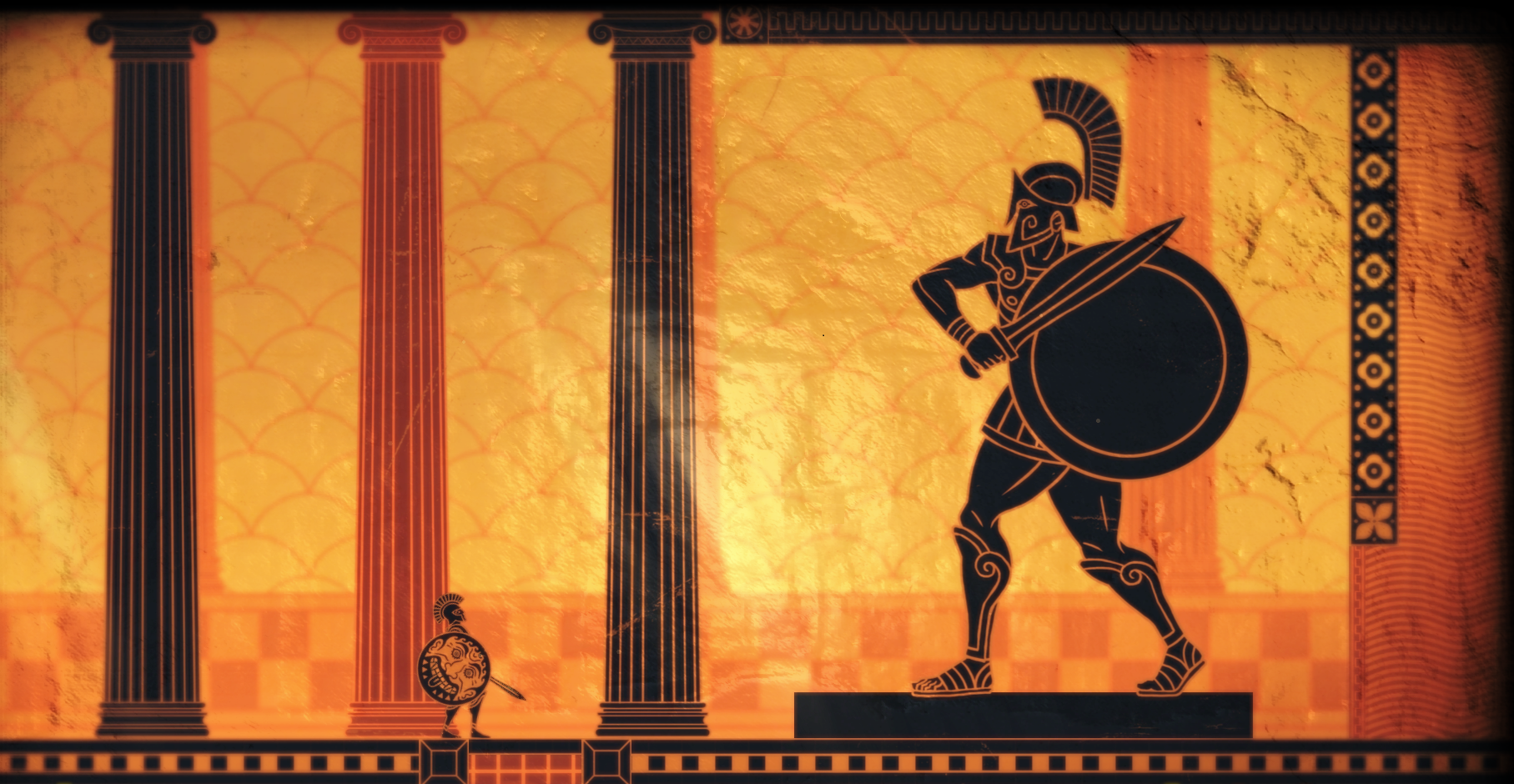 Greek warrior mural with two figures HD Wallpaper