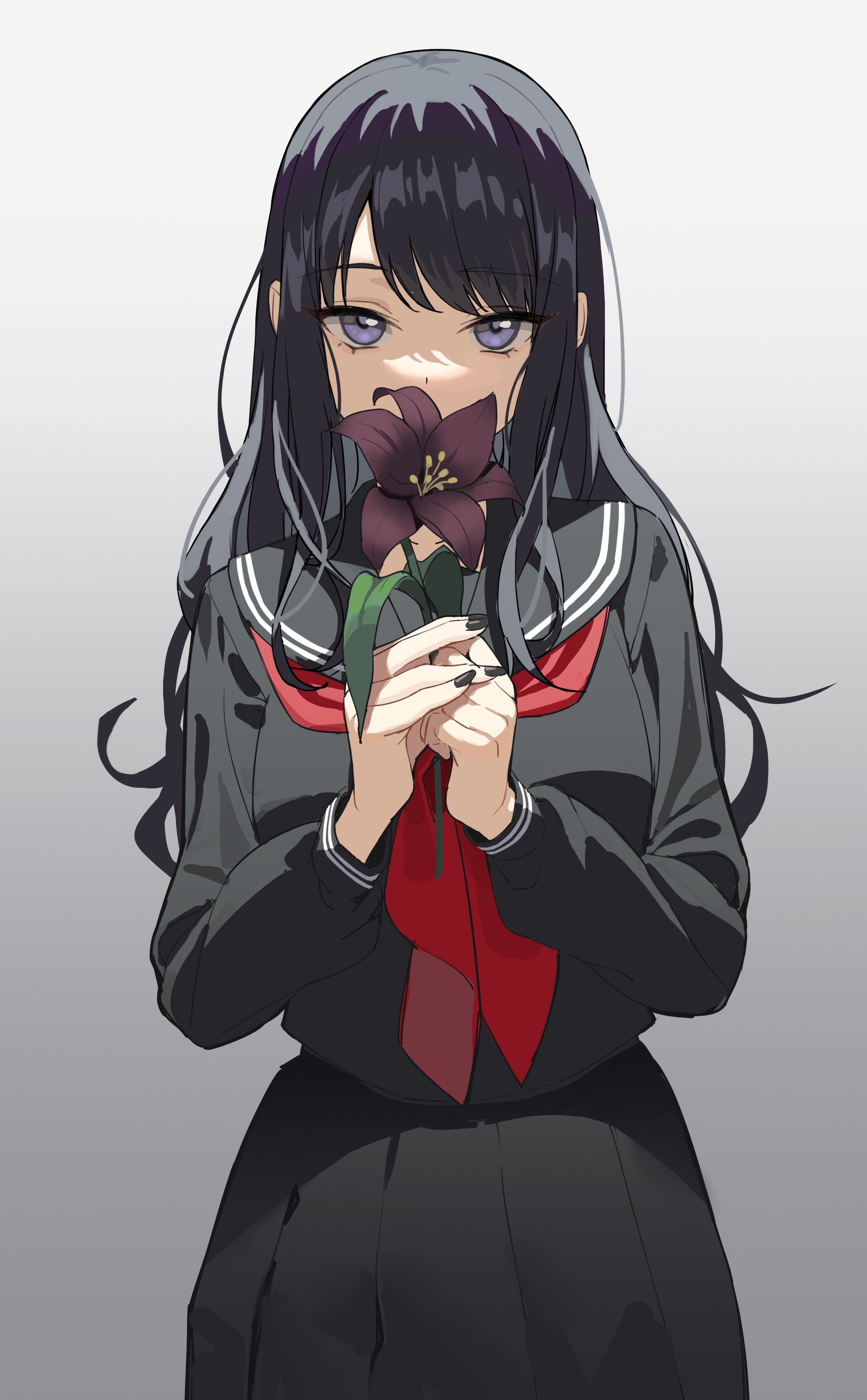 Kazano Hiori holding a dark flower HD Phone Wallpaper