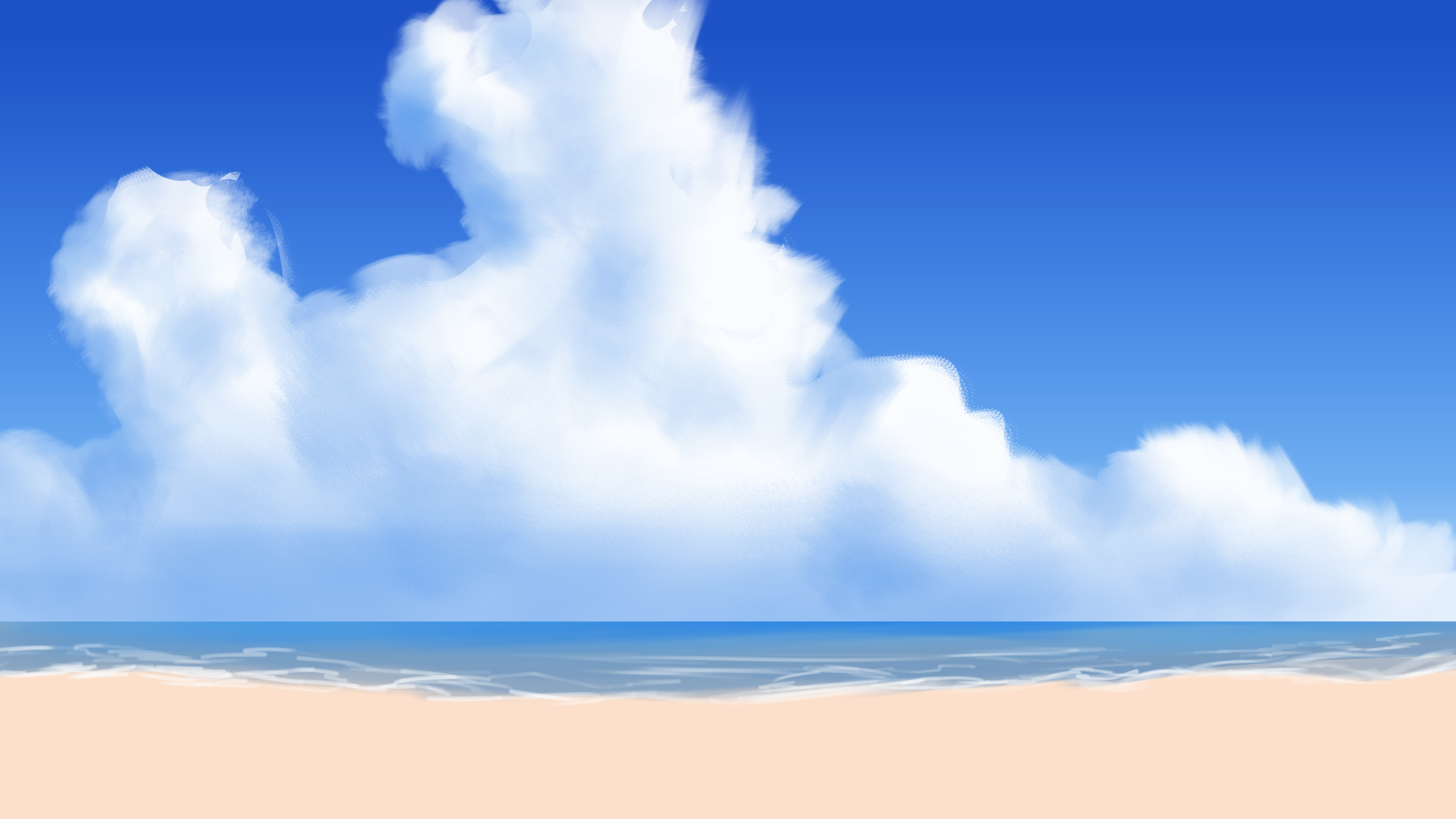 Beach with sand, ocean waves, and clouds HD Wallpaper