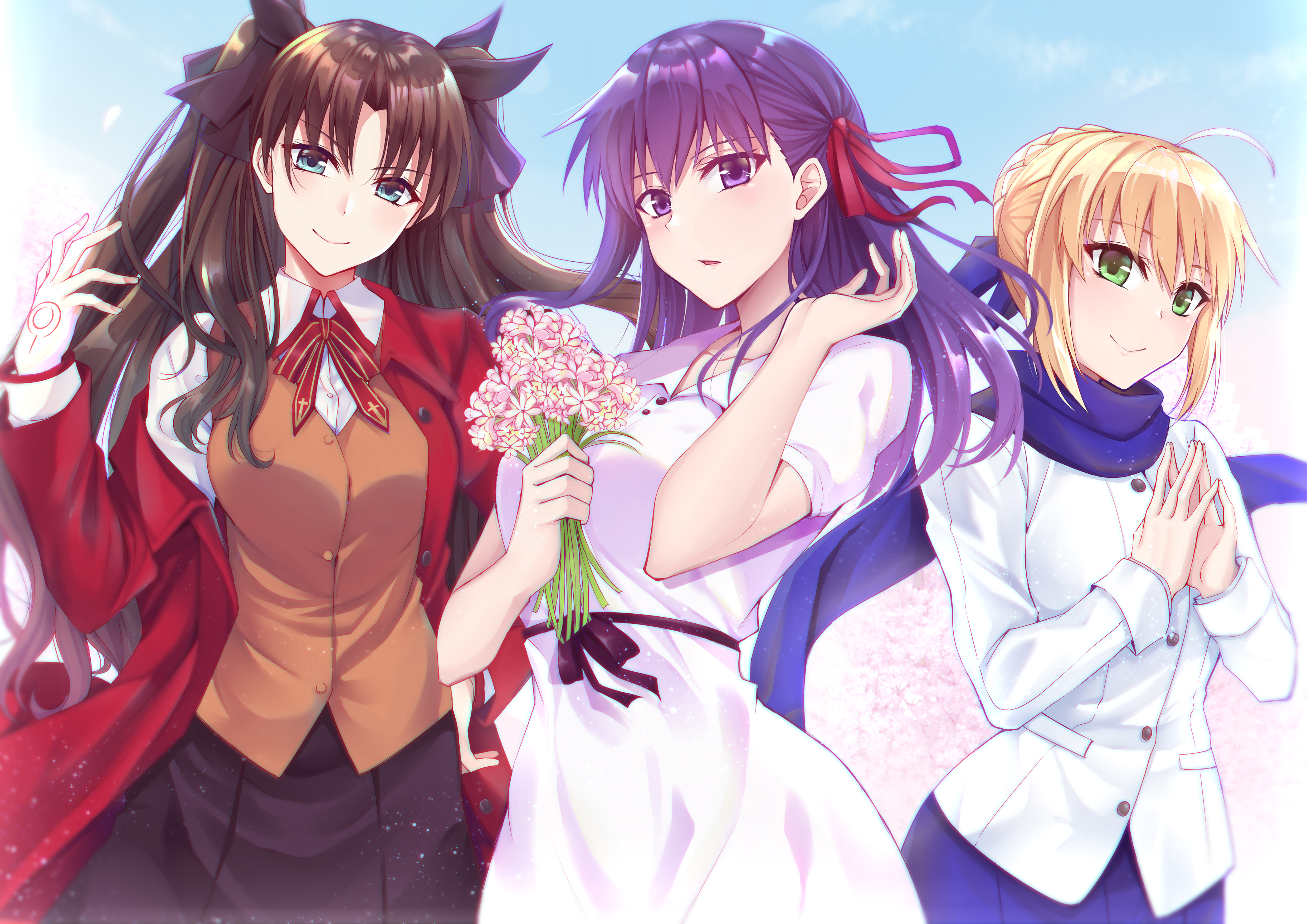 Fate/Stay Night: Rin, Sakura, and Saber HD Wallpaper