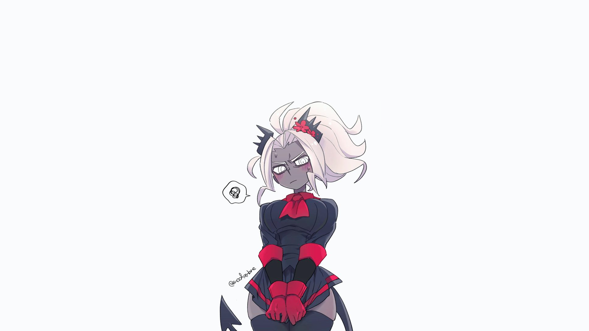 Judgement from Helltaker with white hair and demon horns HD Wallpaper