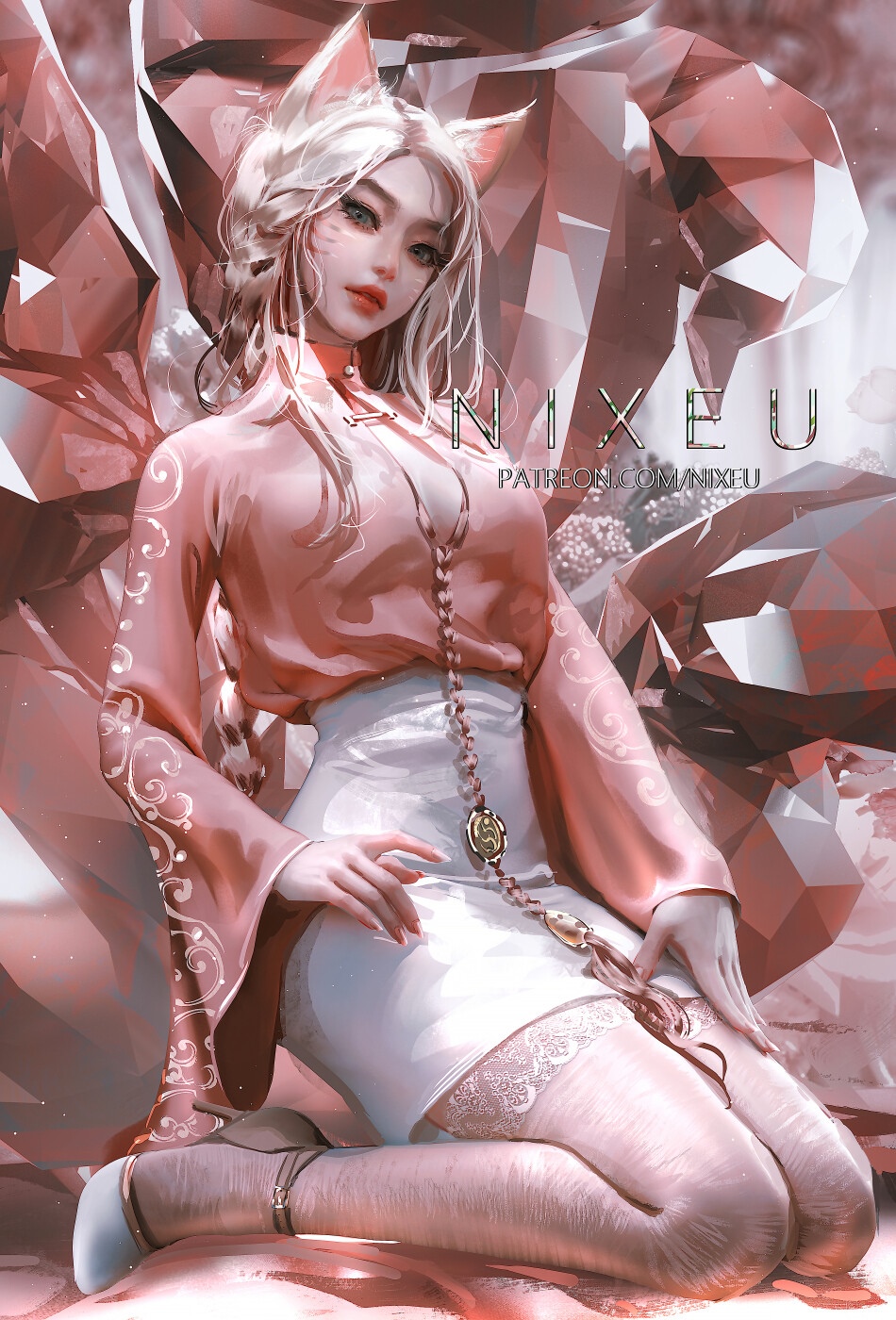Nixeu drawing of a woman with fox ears HD Phone Wallpaper
