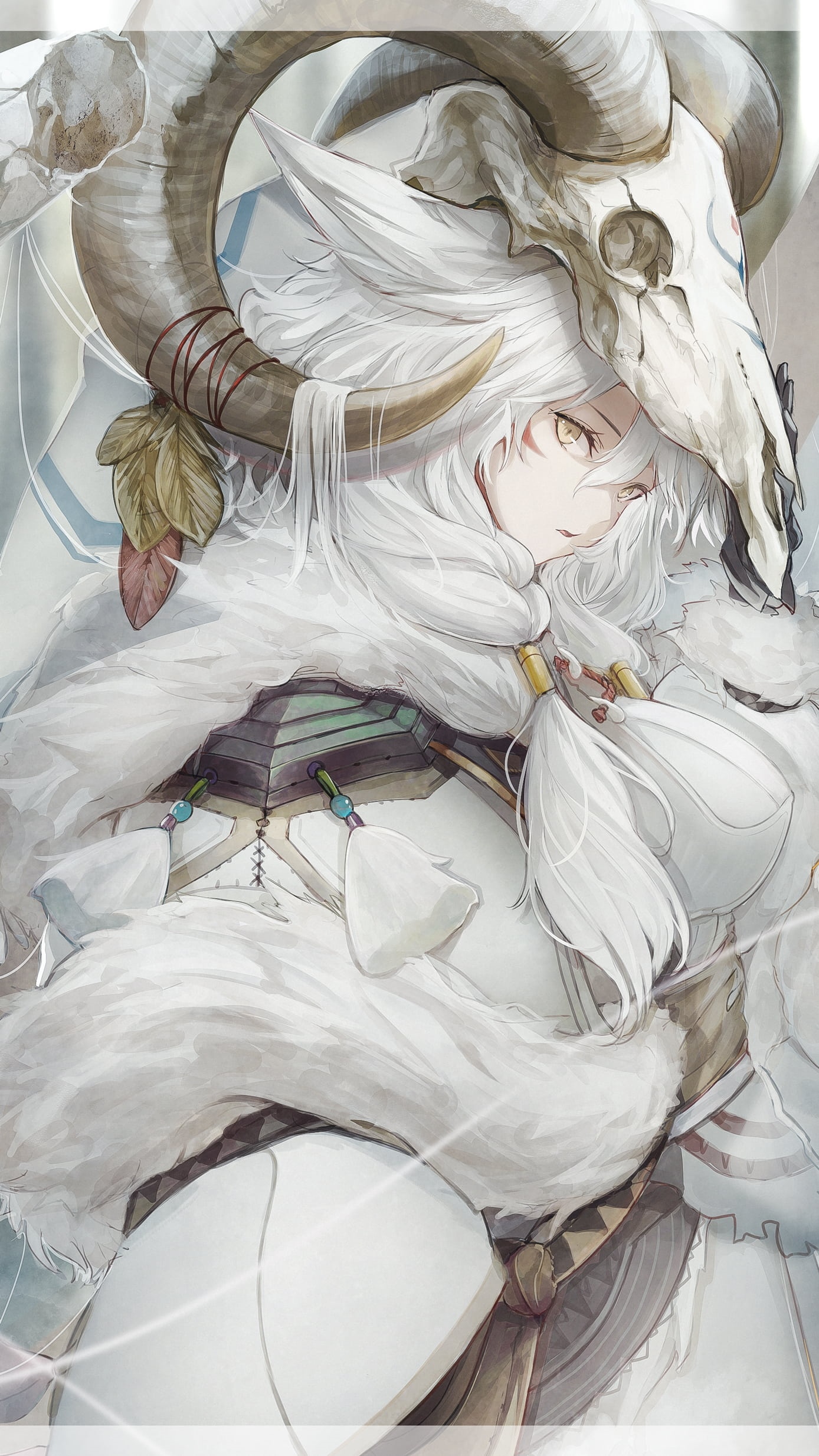 Original character with white hair and ram skull HD Phone Wallpaper