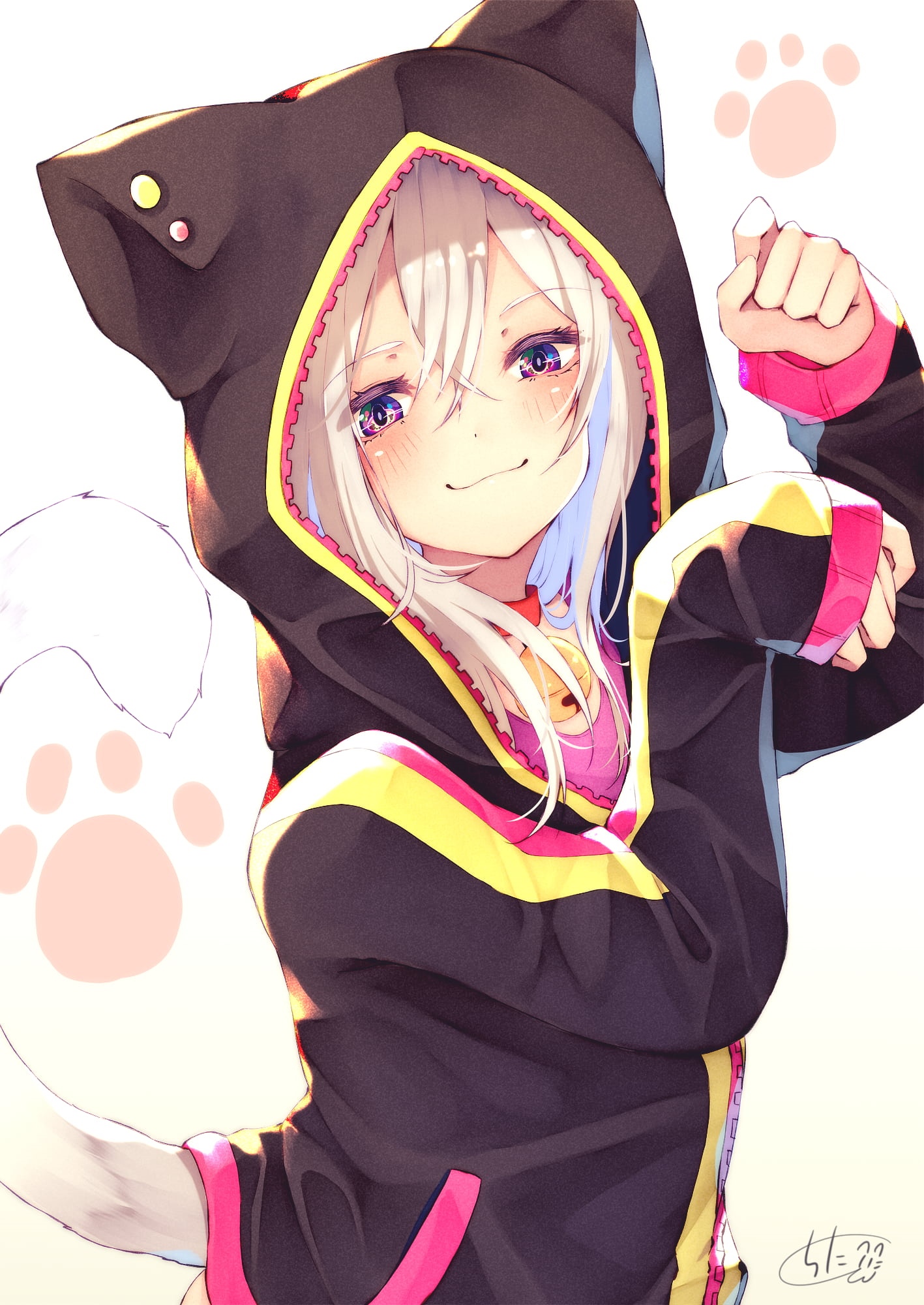 Anime girl with cat ears and tail HD Phone Wallpaper
