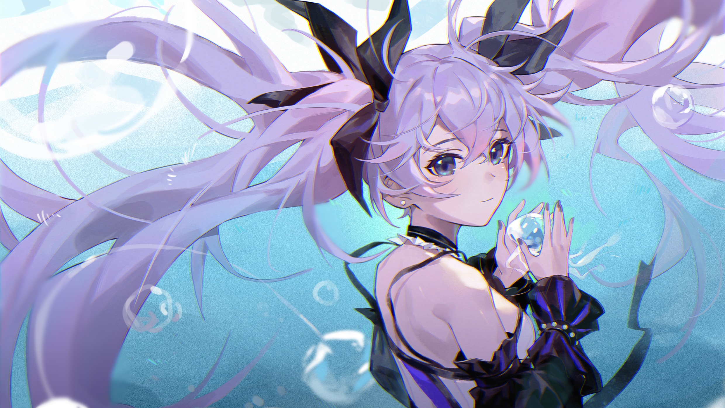 A-SOUL girl with purple hair underwater HD Wallpaper