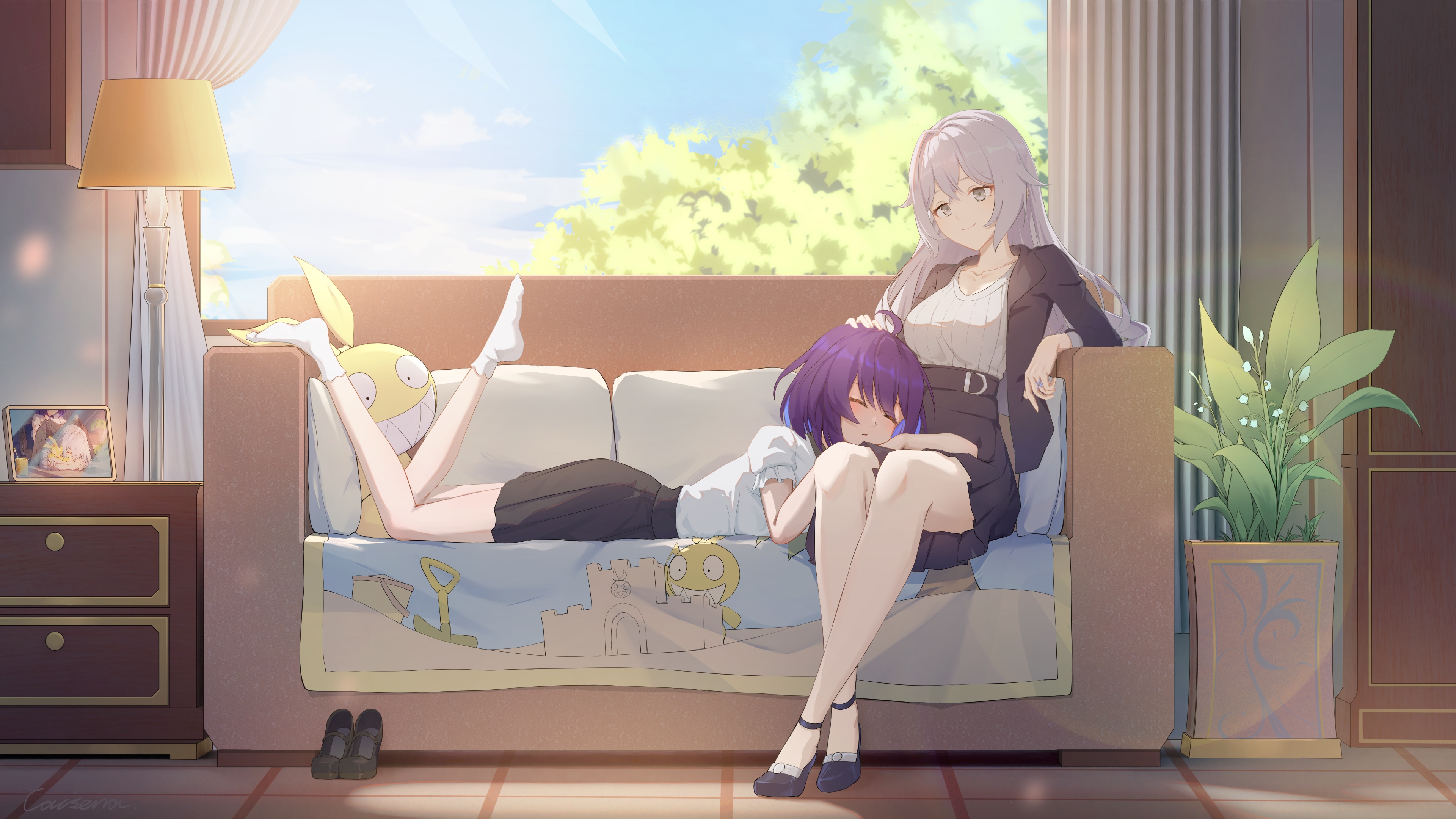 Honkai Impact 4K: Two girls relaxing on a couch HD Wallpaper