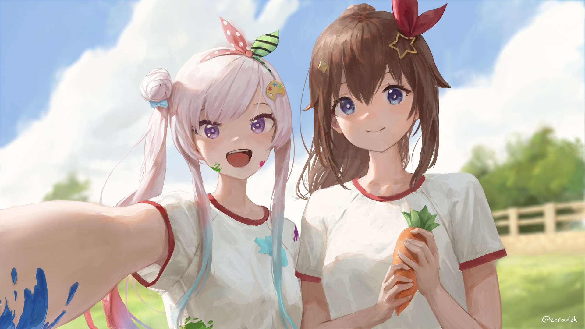 Tokino Sora and Airani Iofifteen taking a selfie HD Wallpaper