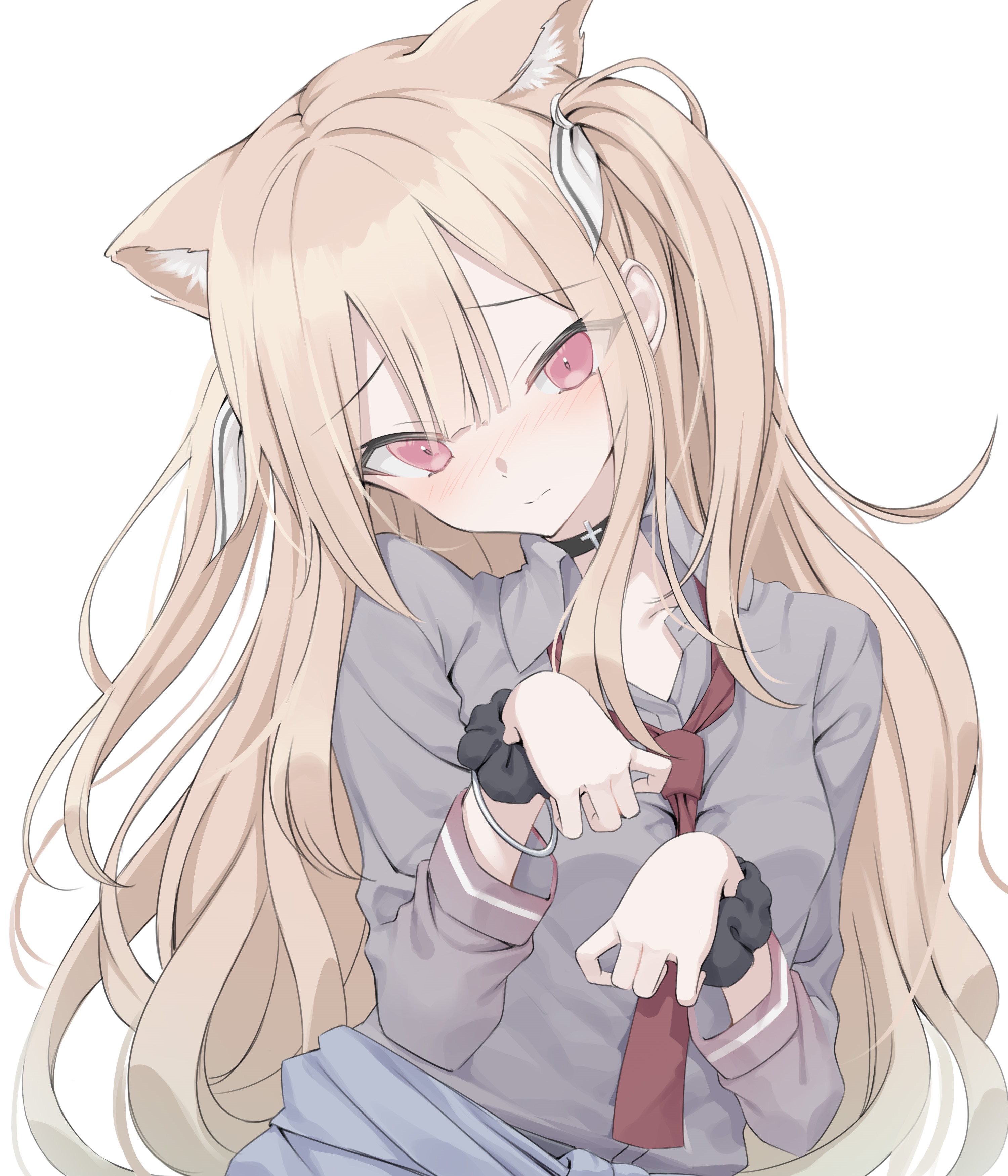 Anime girl with cat ears and pink eyes HD Phone Wallpaper
