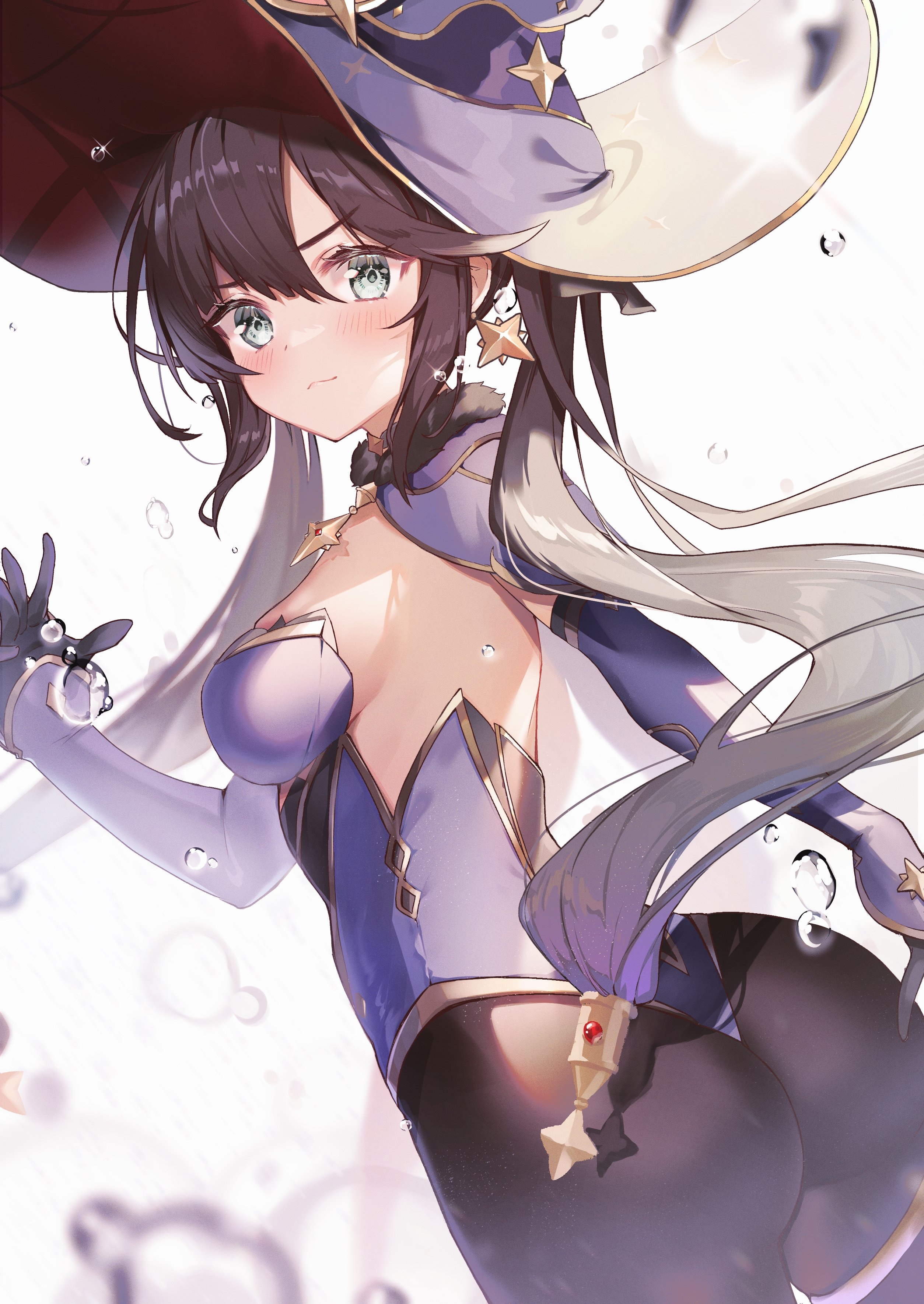 Mona from Genshin Impact with water droplets HD Phone Wallpaper