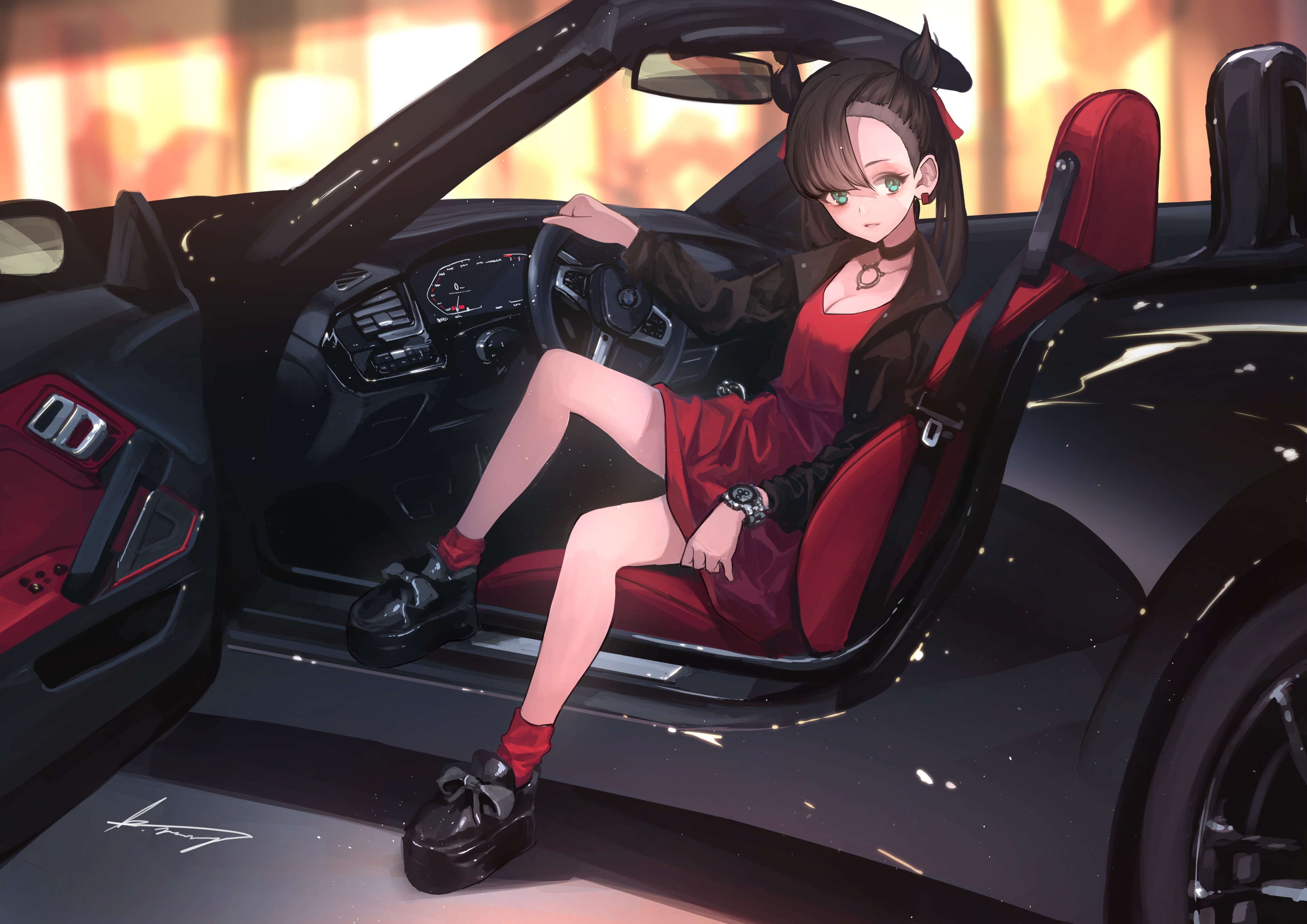 Marnie in a red dress in a black car HD Wallpaper