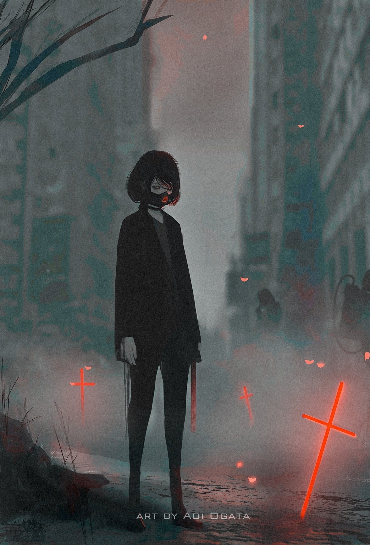 Aoi Ogata character in a post-apocalyptic city HD Phone Wallpaper