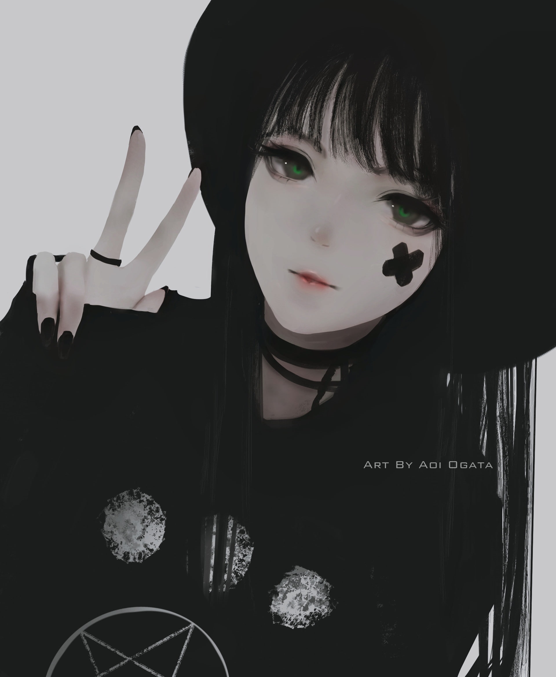 Aoi Ogata original character with black hat and choker HD Phone Wallpaper