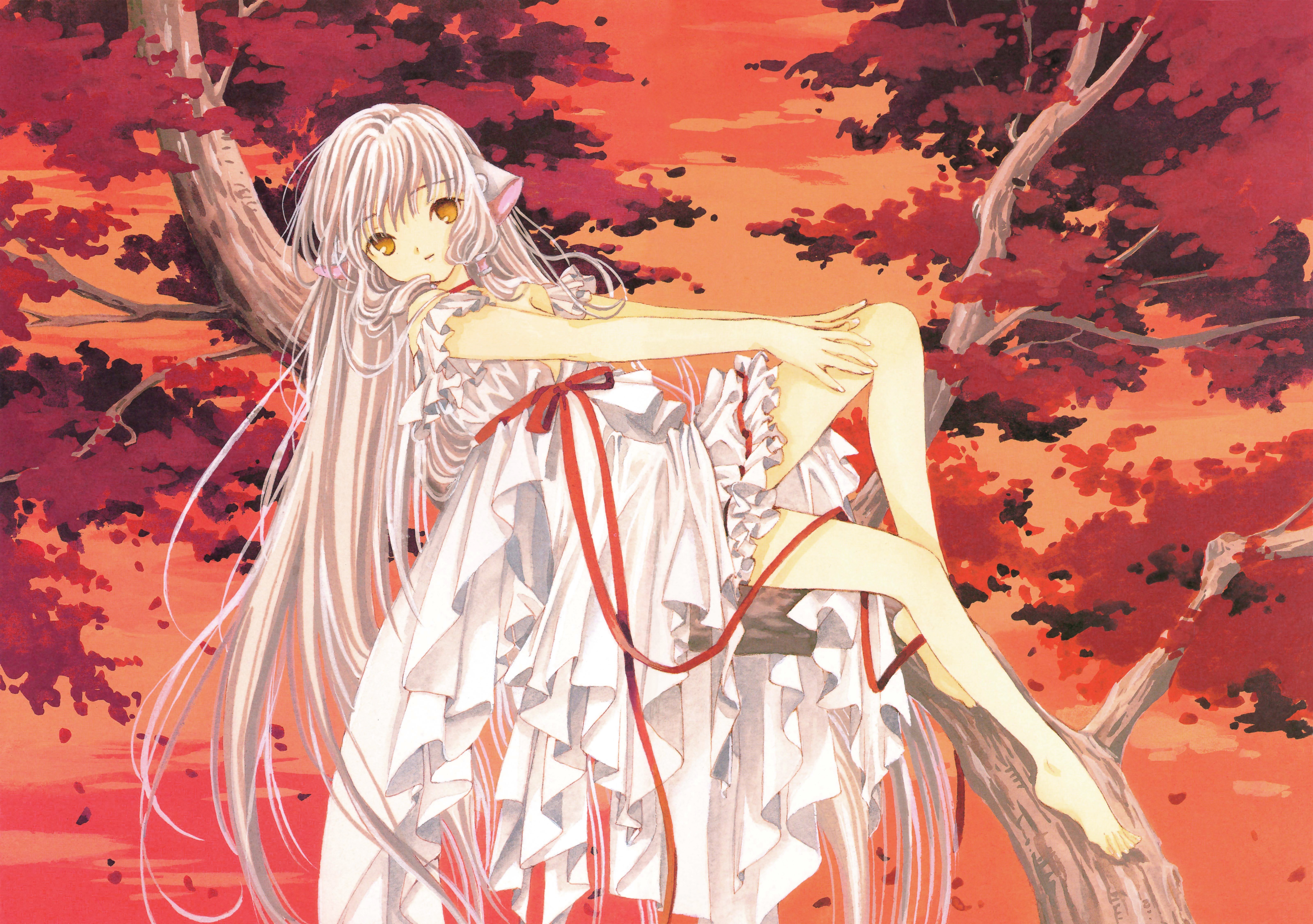 Chii from Chobits sitting on a tree branch HD Wallpaper