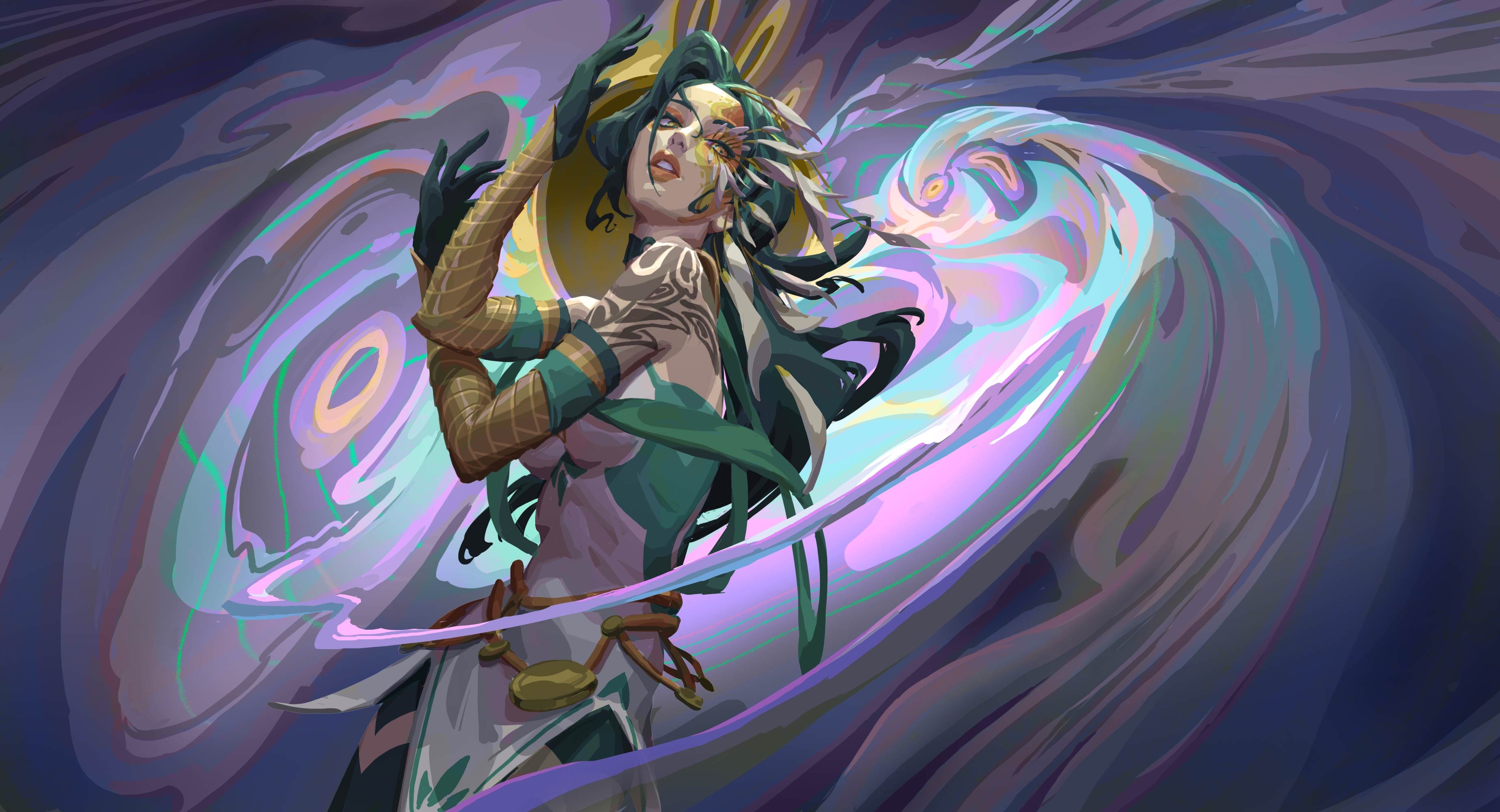 Fantasy art of a woman with flowing hair HD Wallpaper