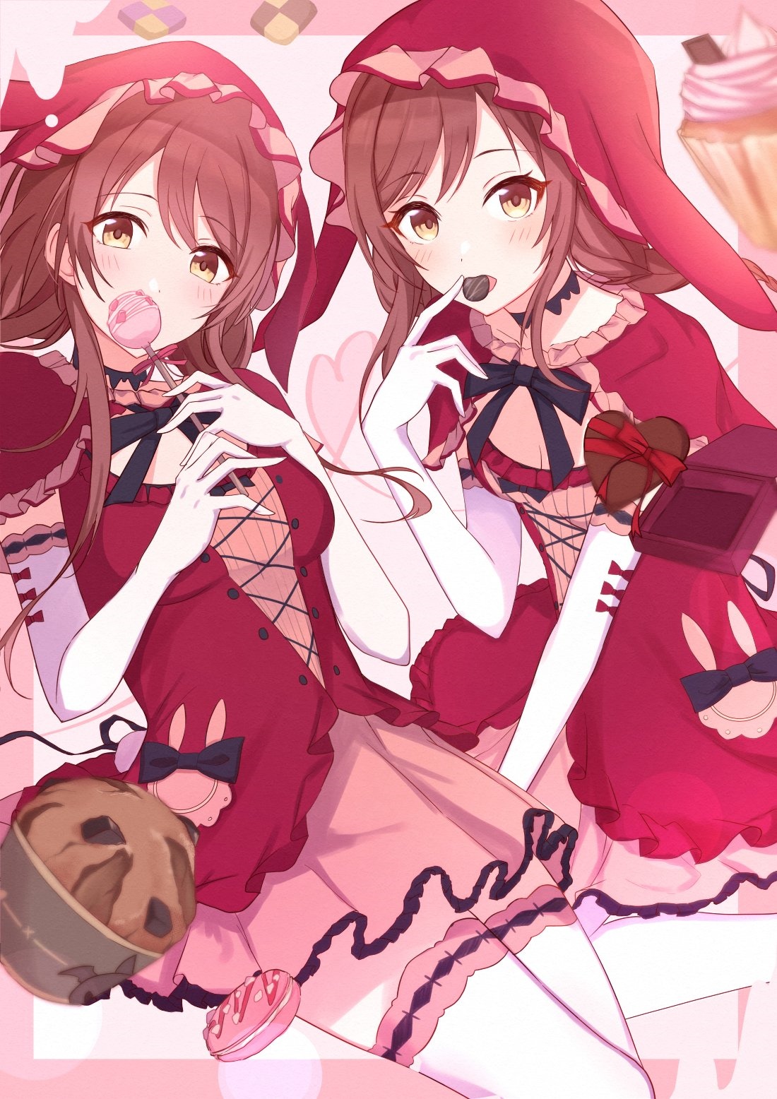 Oosaki Amana and Tenka with sweets HD Phone Wallpaper