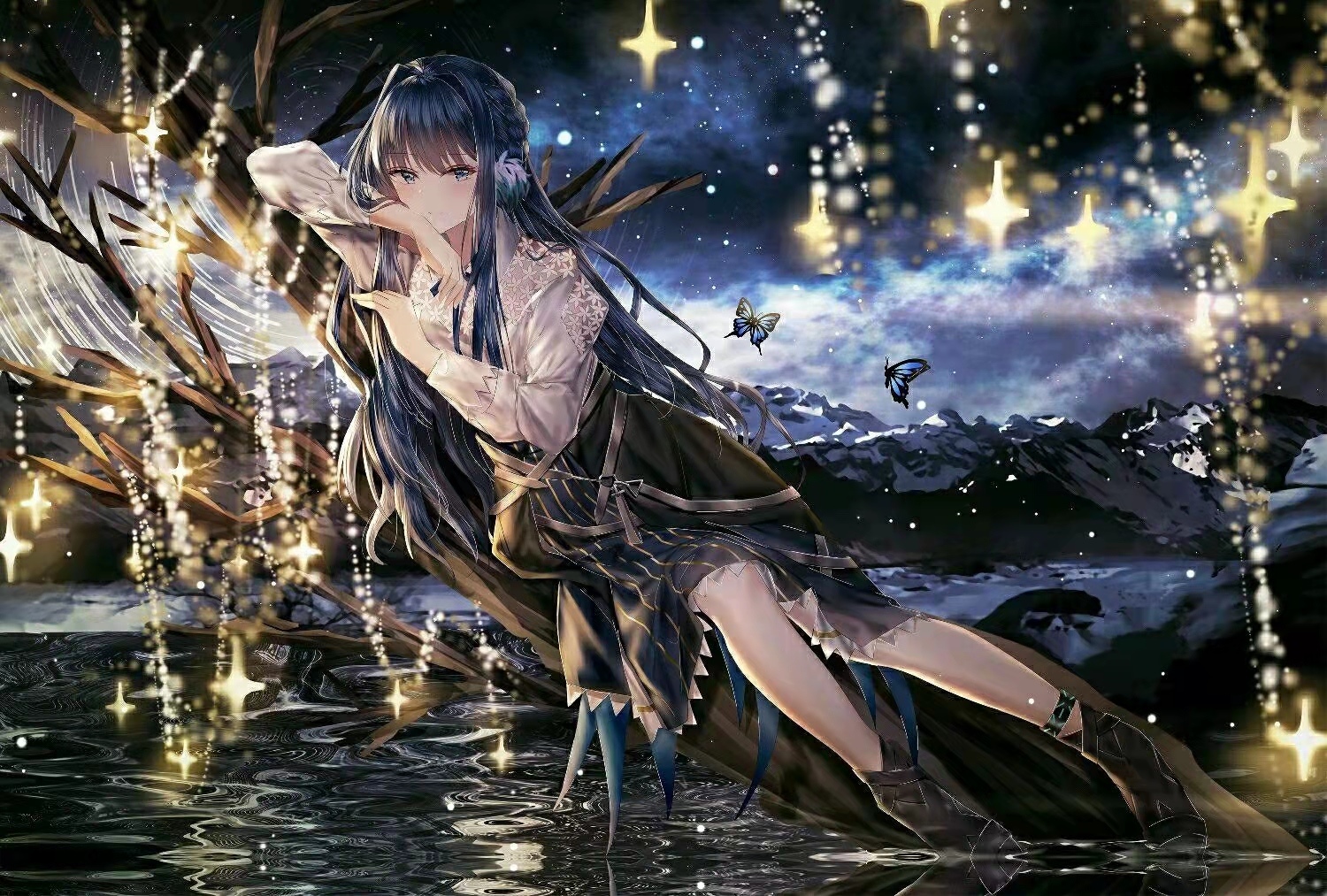 Astesia sitting on a tree branch at night HD Wallpaper