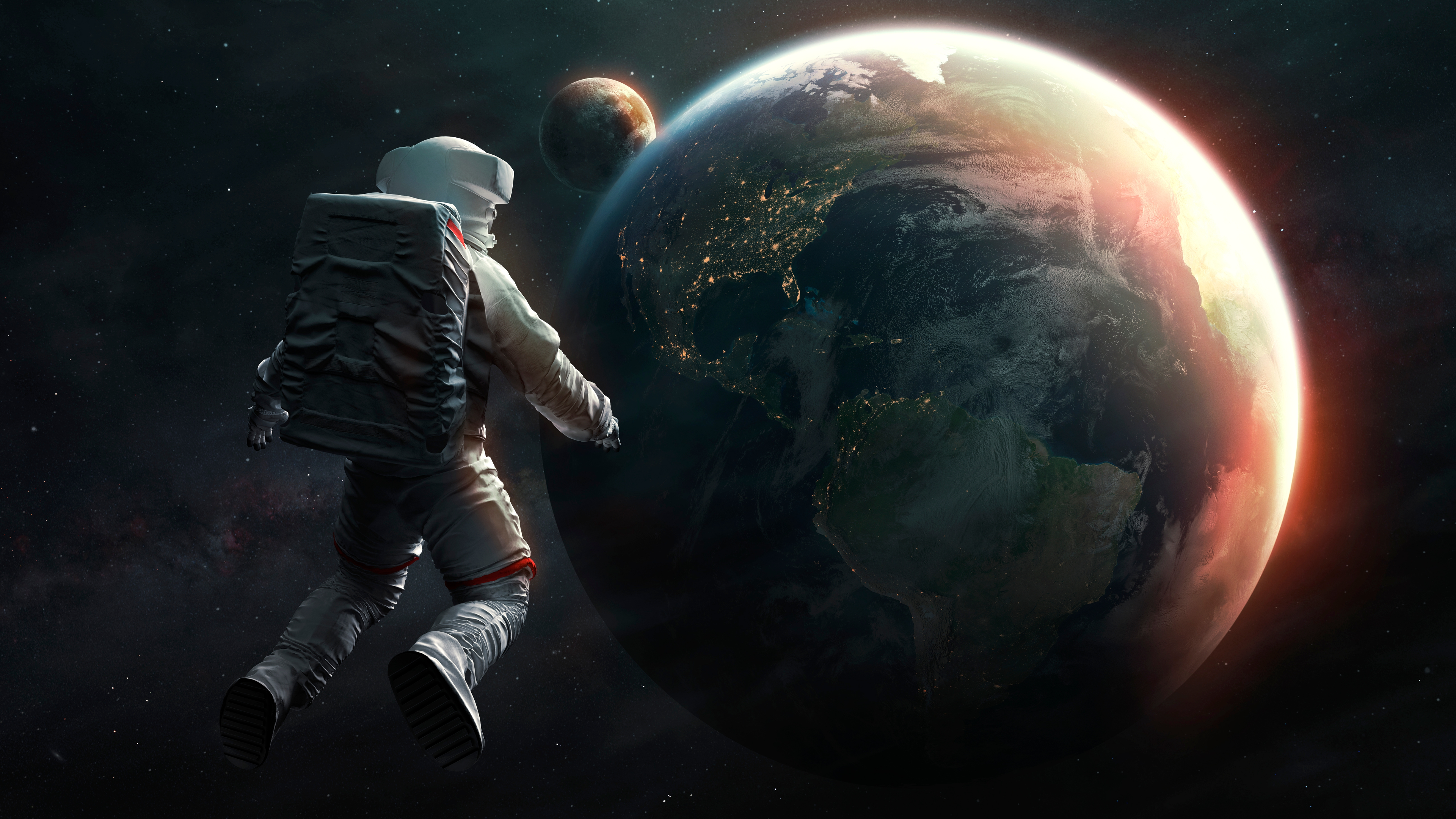 Astronaut floating in space near Earth HD Wallpaper