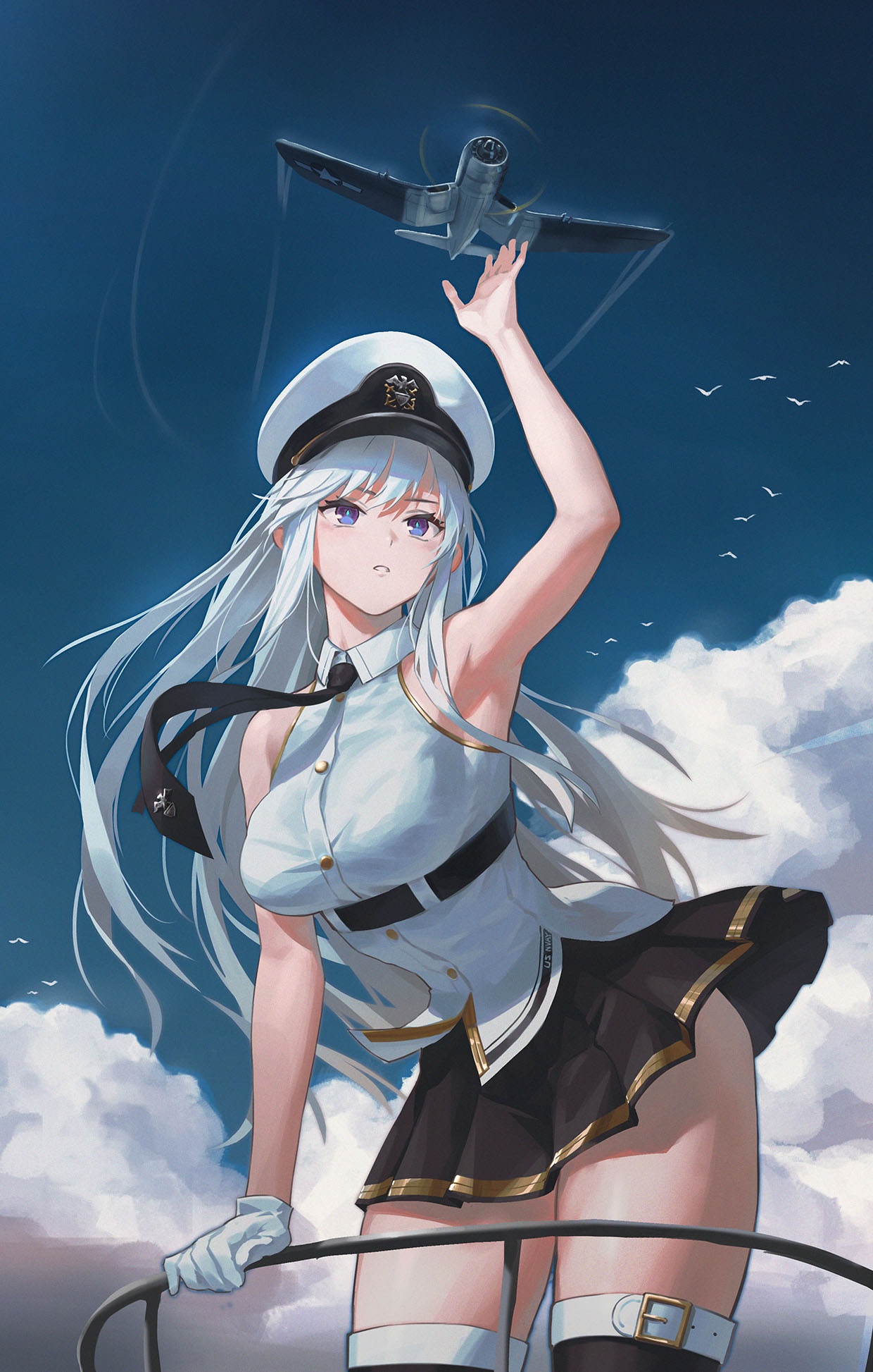 Azur Lane's Enterprise with a plane in the sky HD Phone Wallpaper