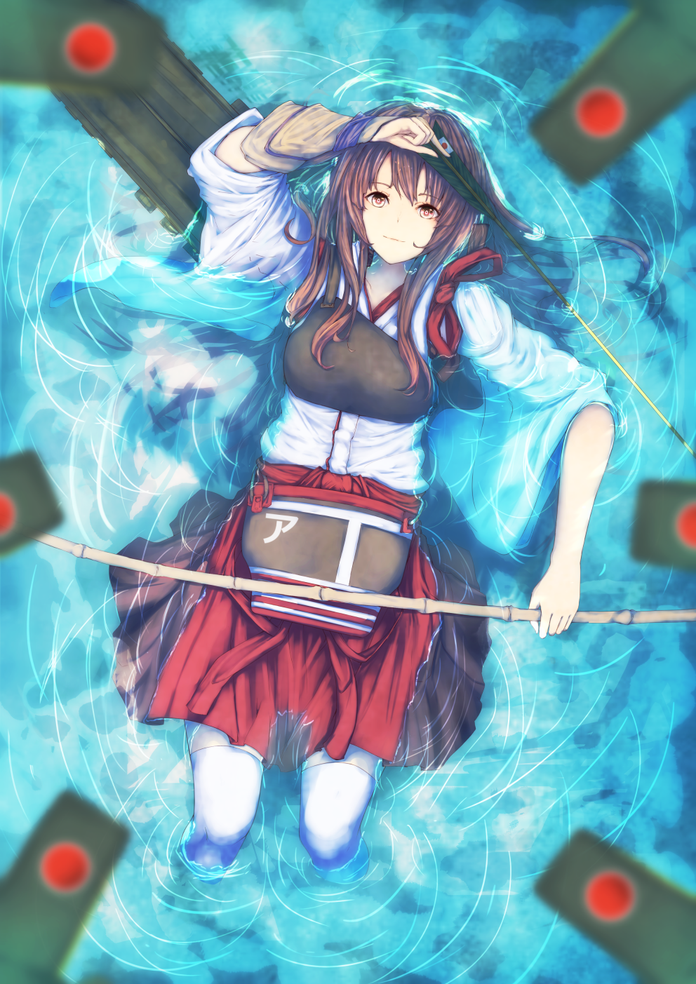 Akagi from Kantai Collection in water with bow HD Phone Wallpaper