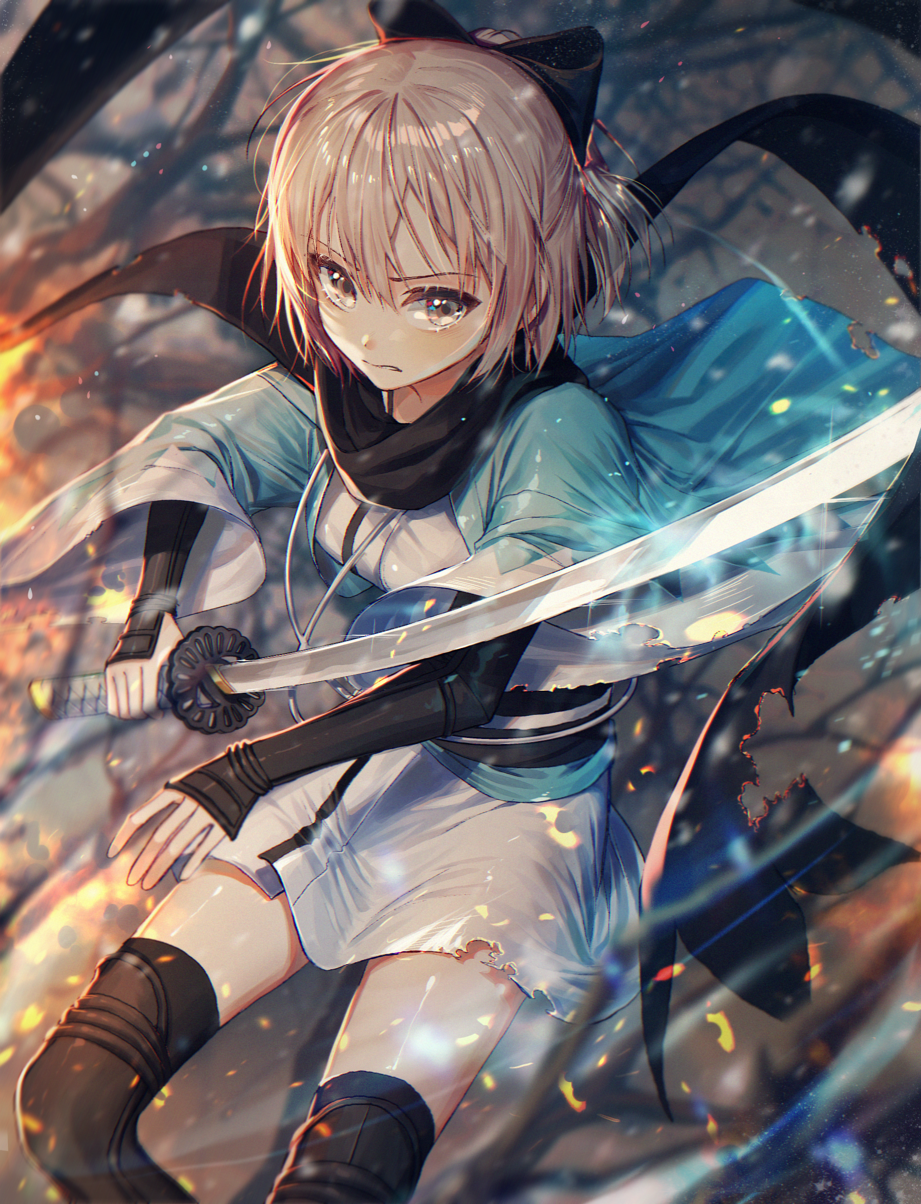 Okita Souji from Fate/Grand Order with a sword HD Phone Wallpaper