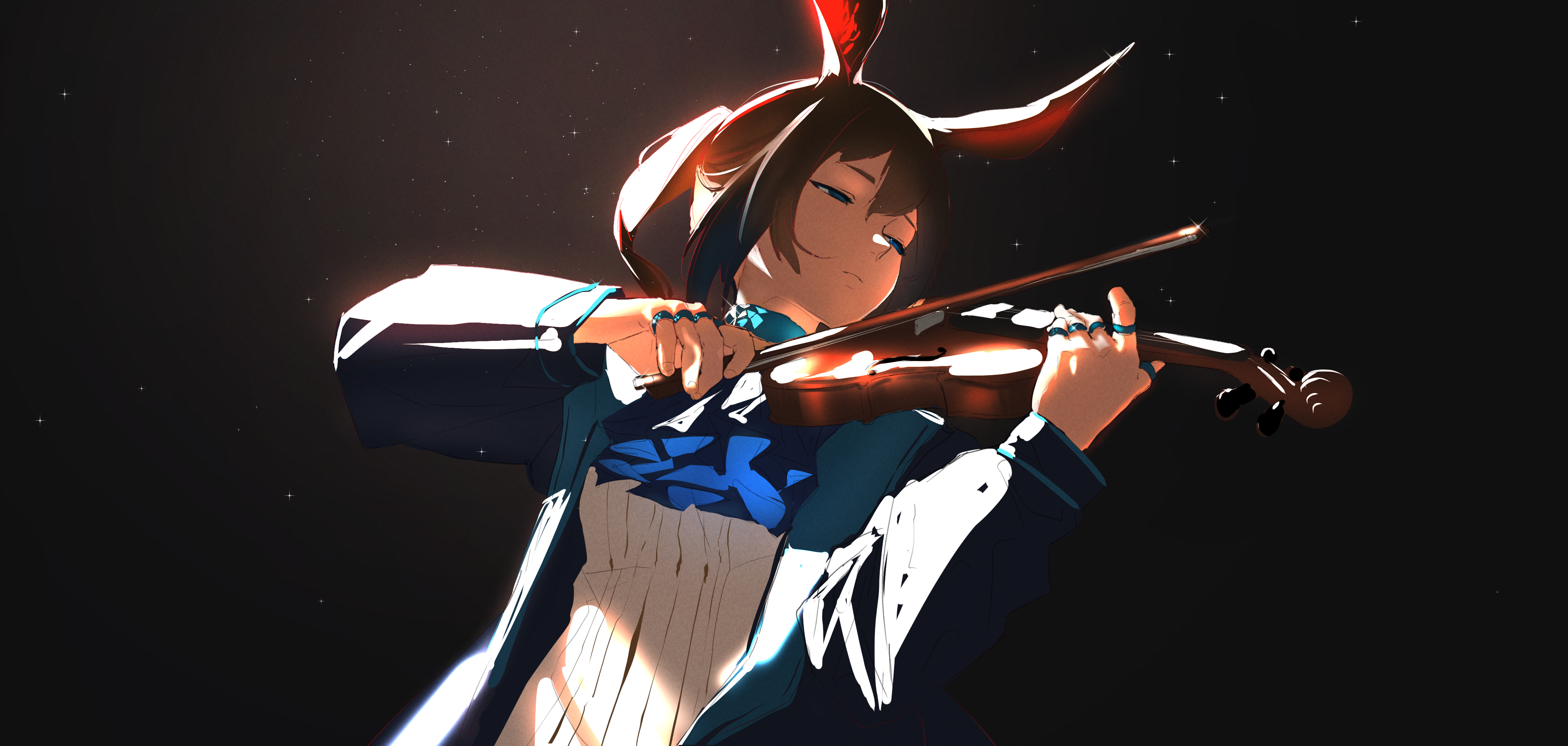 Amiya playing the violin under the stars HD Wallpaper