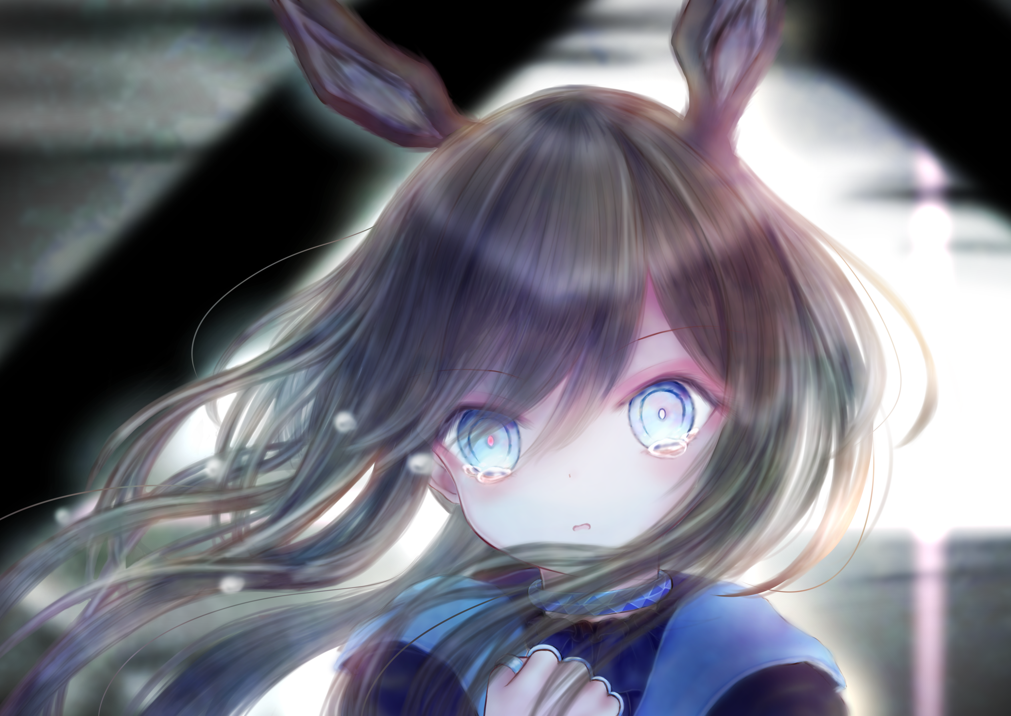 Amiya from Arknights with bunny ears crying HD Wallpaper