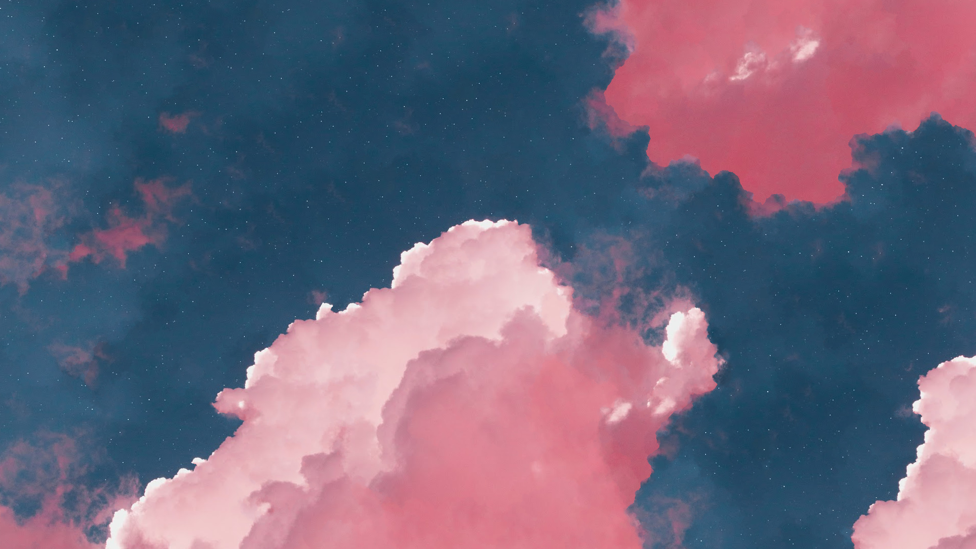 Pink clouds against a starry night sky HD Wallpaper