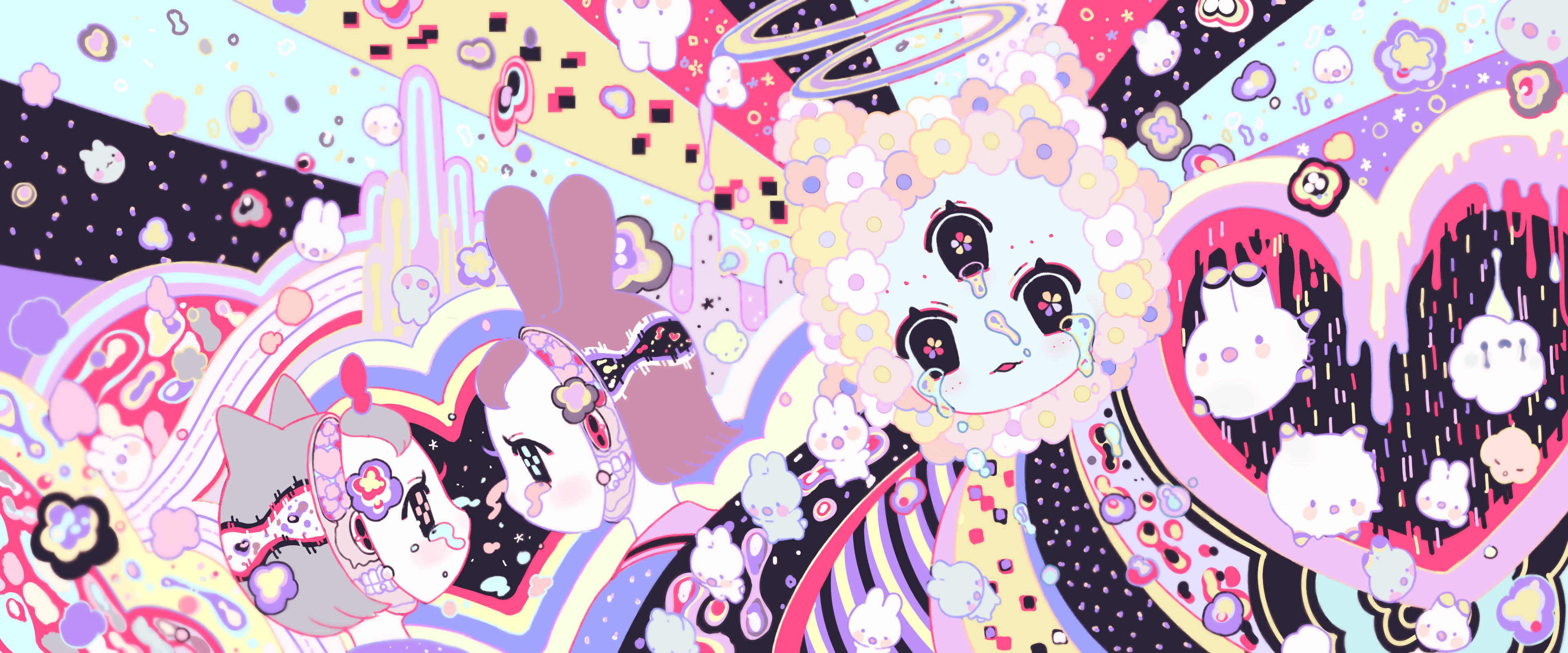 Surreal abstract art with crying characters HD Wallpaper