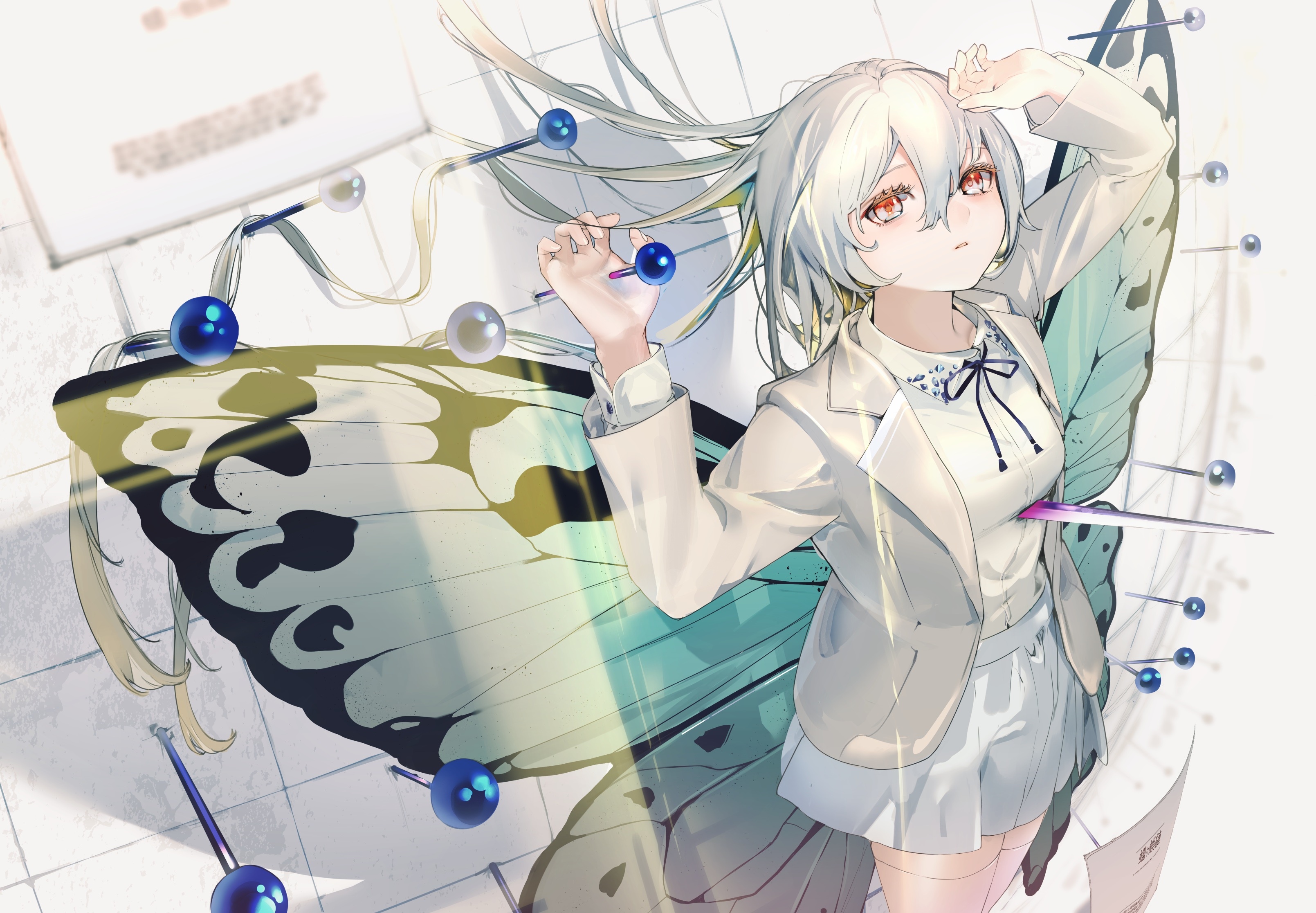 Girl with butterfly wings pinned by needles HD Wallpaper