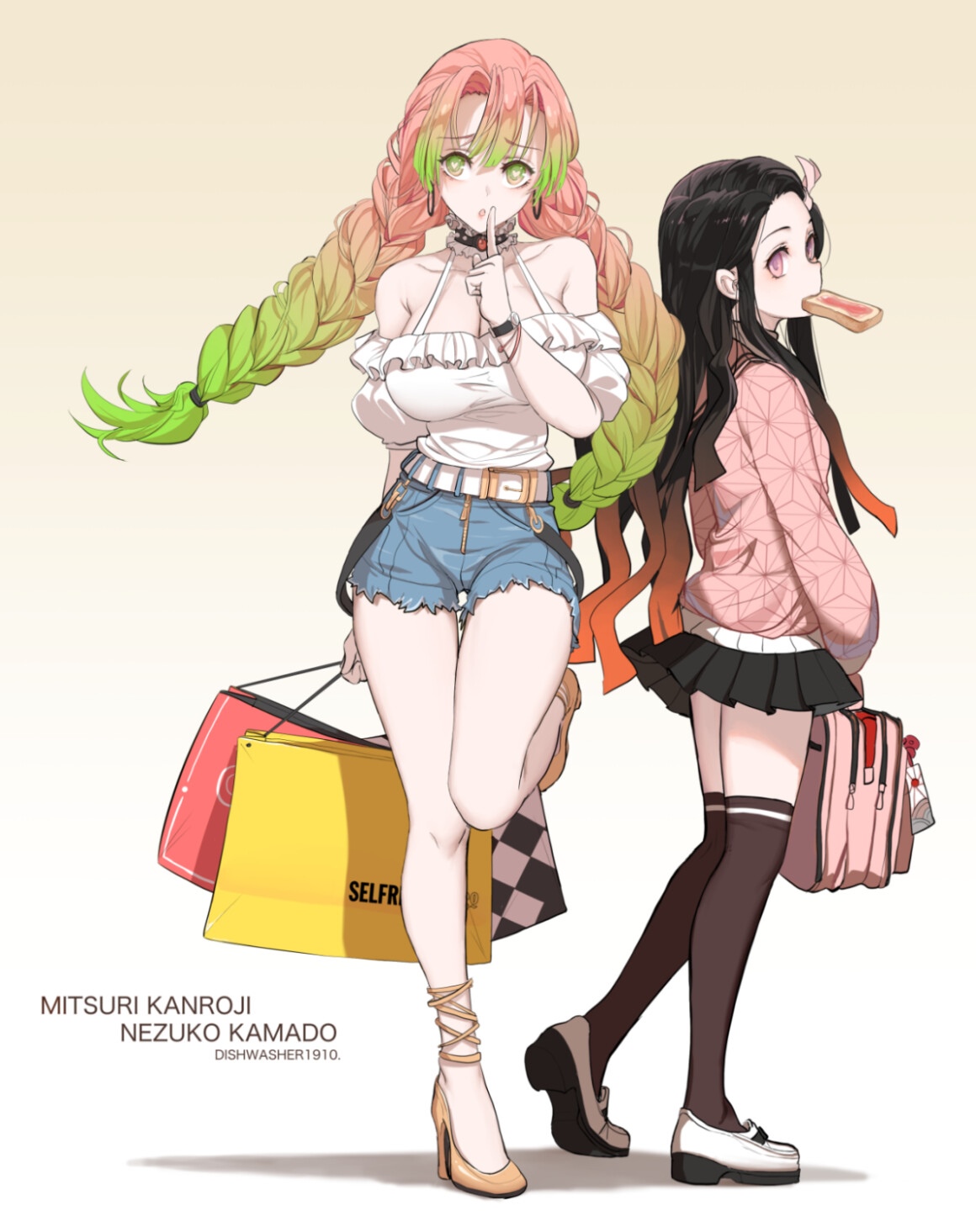 Mitsuri Kanroji and Nezuko Kamado Shopping HD Phone Wallpaper