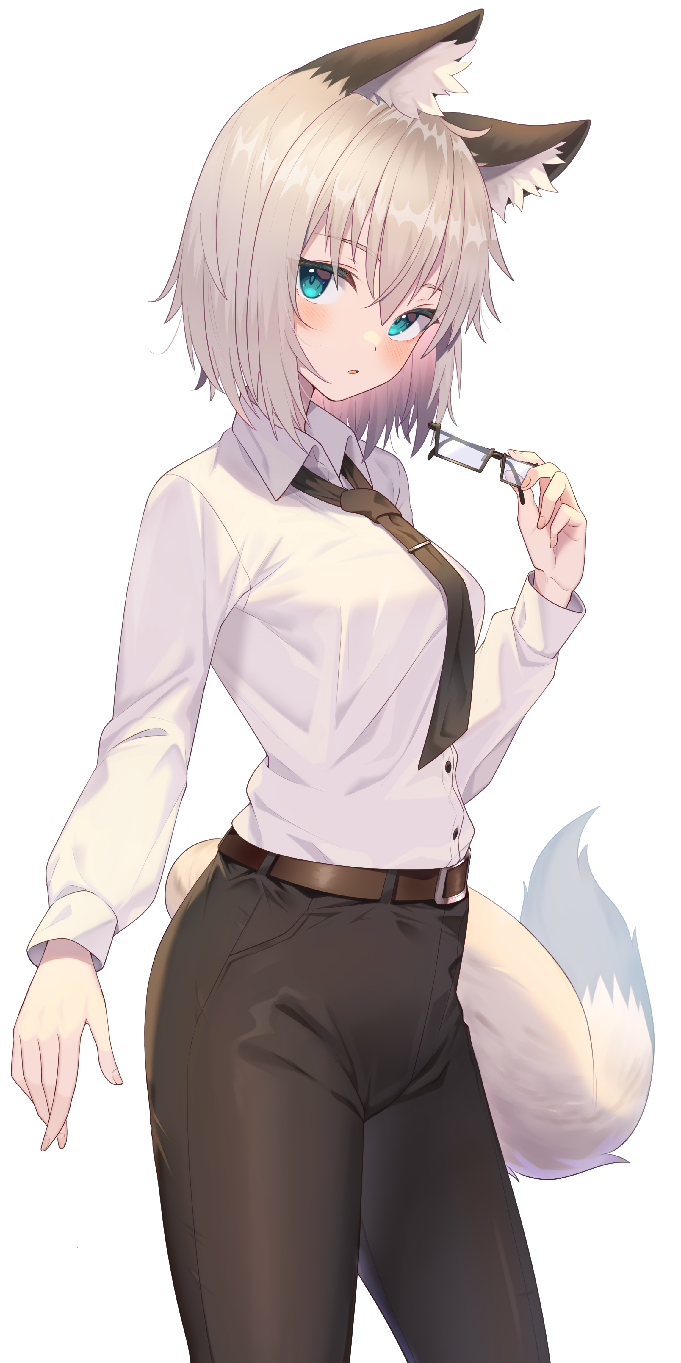 Fox girl in suit holding glasses HD Phone Wallpaper