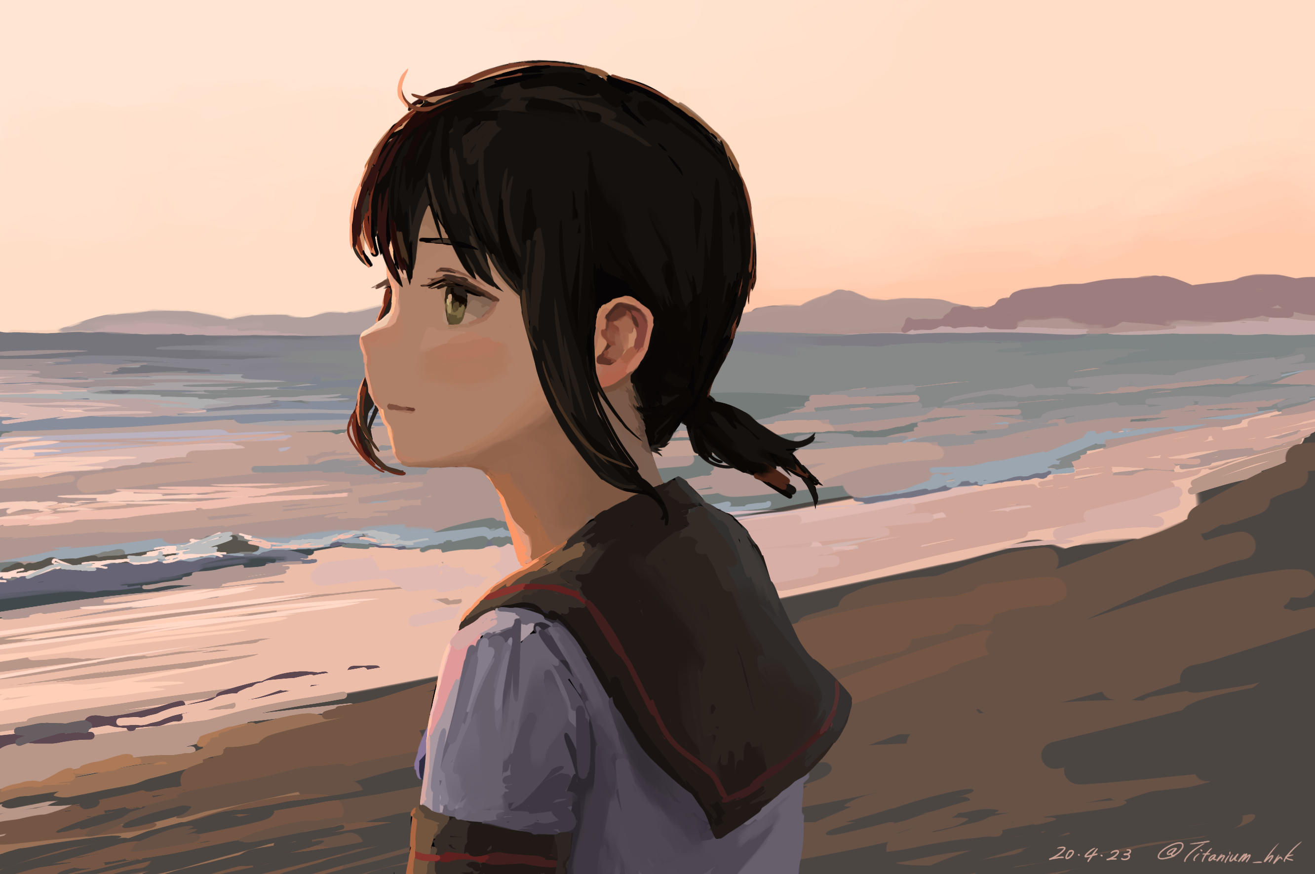 Fubuki from Kantai Collection at the beach HD Wallpaper