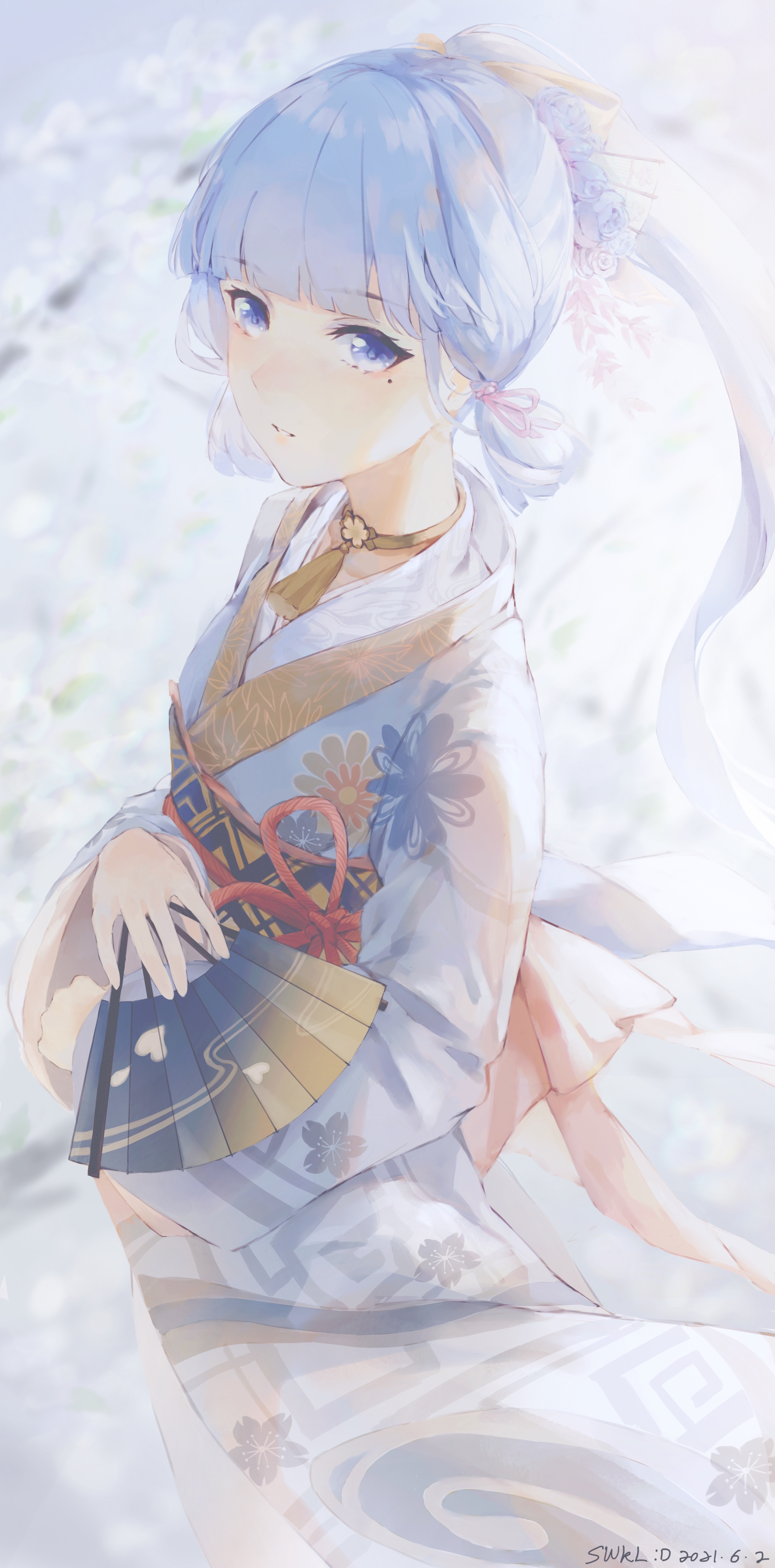 Kamisato Ayaka in a Japanese Kimono Artwork HD Phone Wallpaper