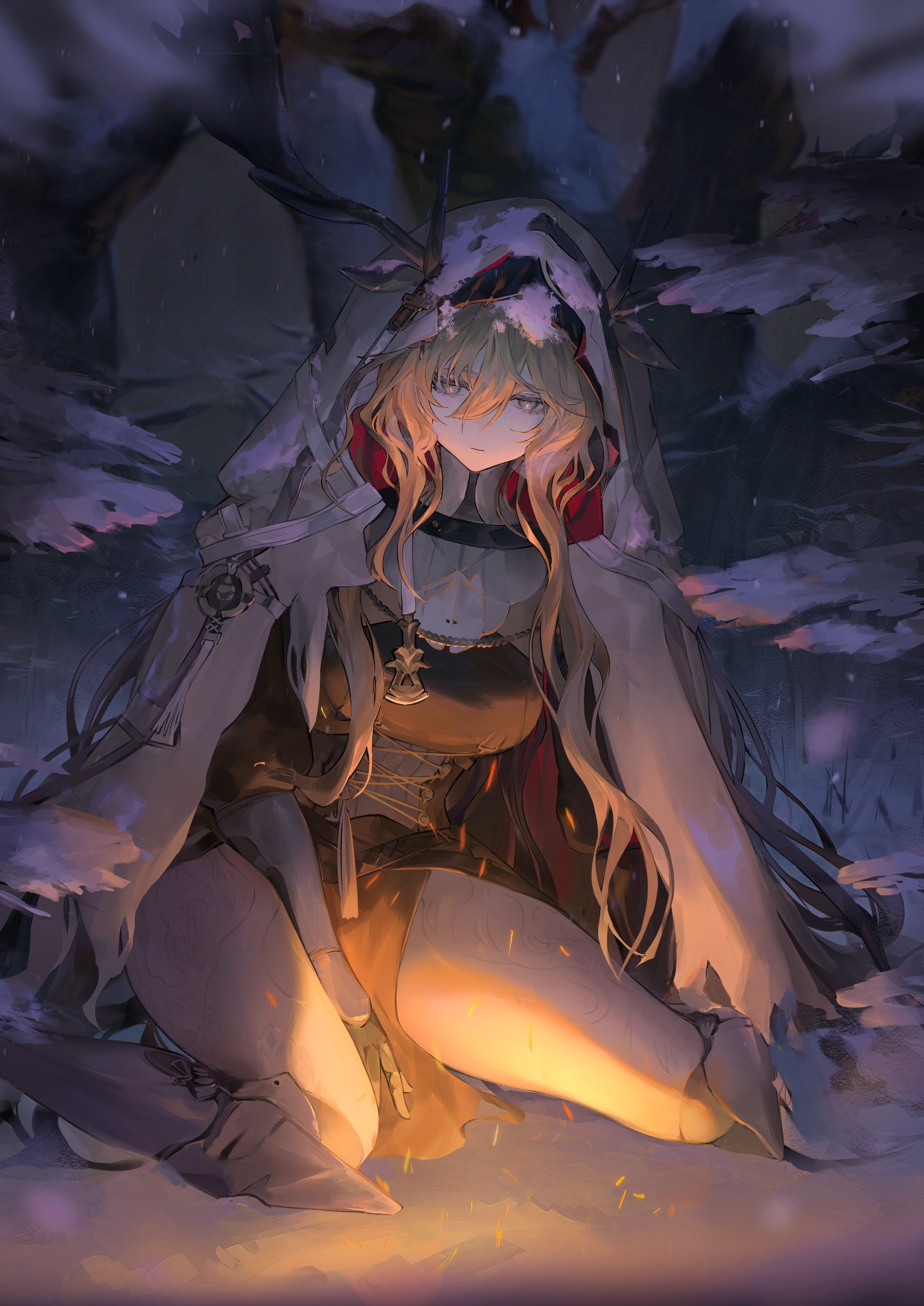 Vivienne from Arknights in a snowy forest HD Phone Wallpaper