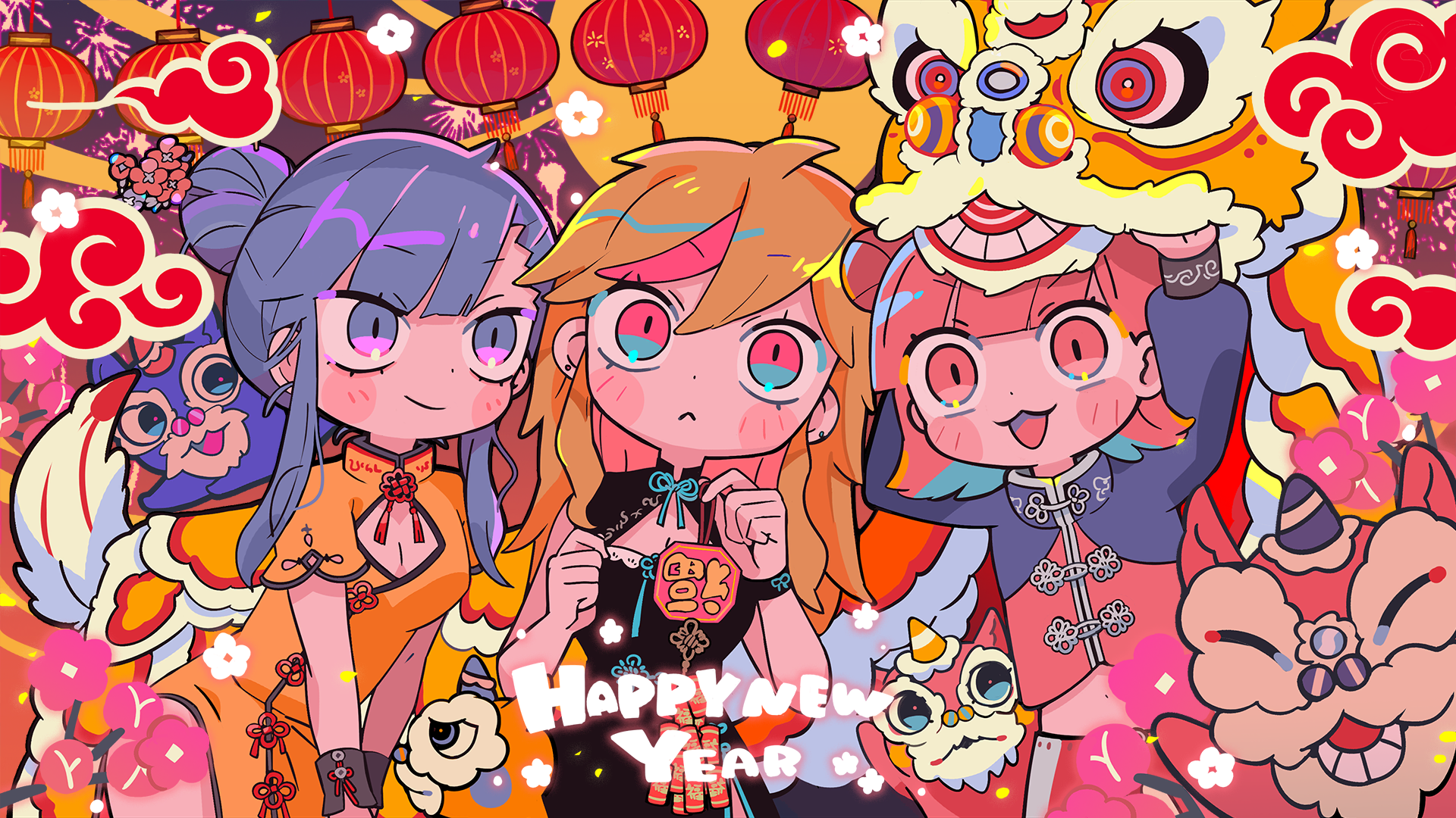 Muse Dash Chinese New Year Anime Girls with Lion Dance HD Wallpaper
