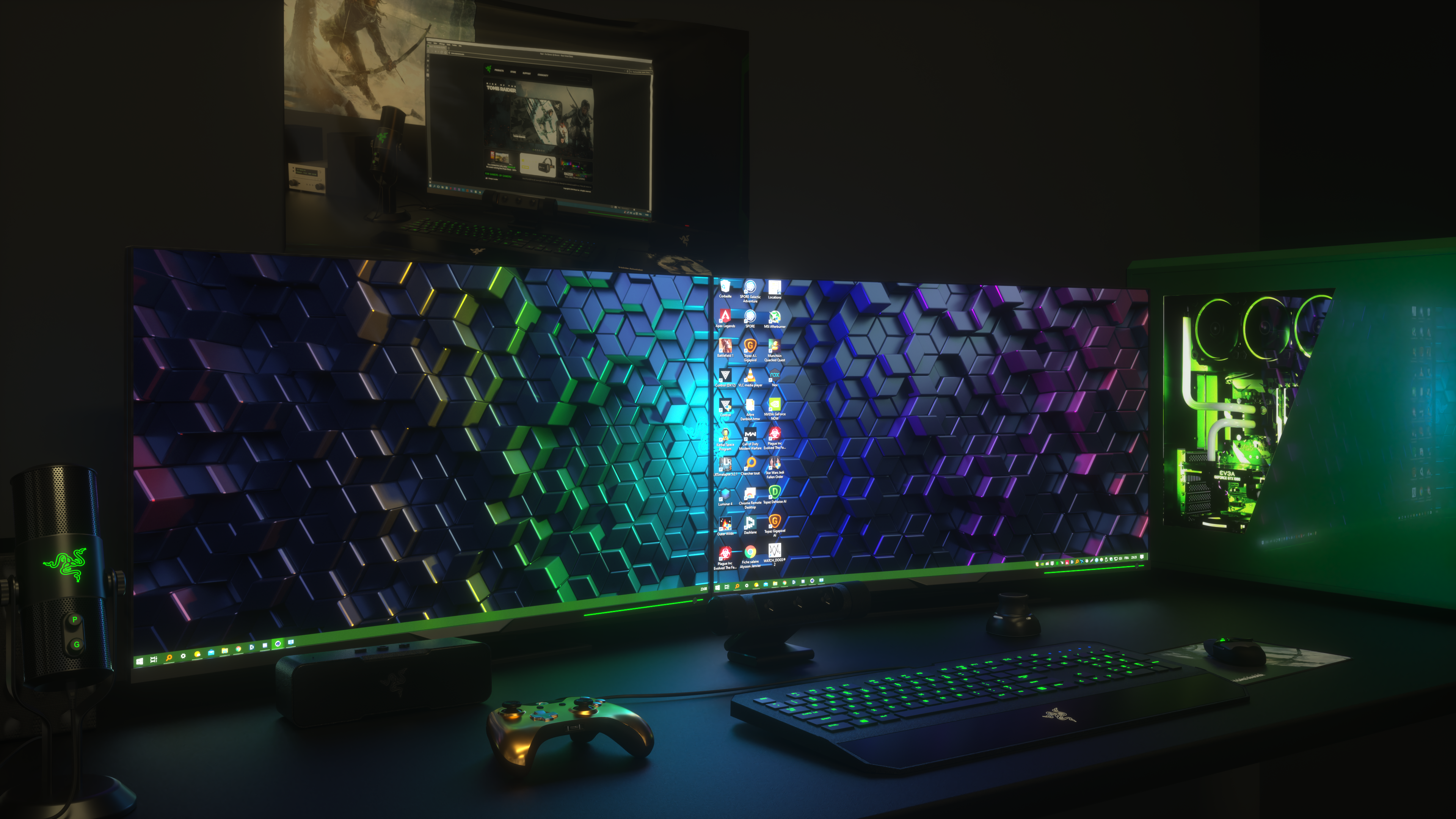 Razer 4K Gaming Setup with Ultrawide Monitor HD Wallpaper