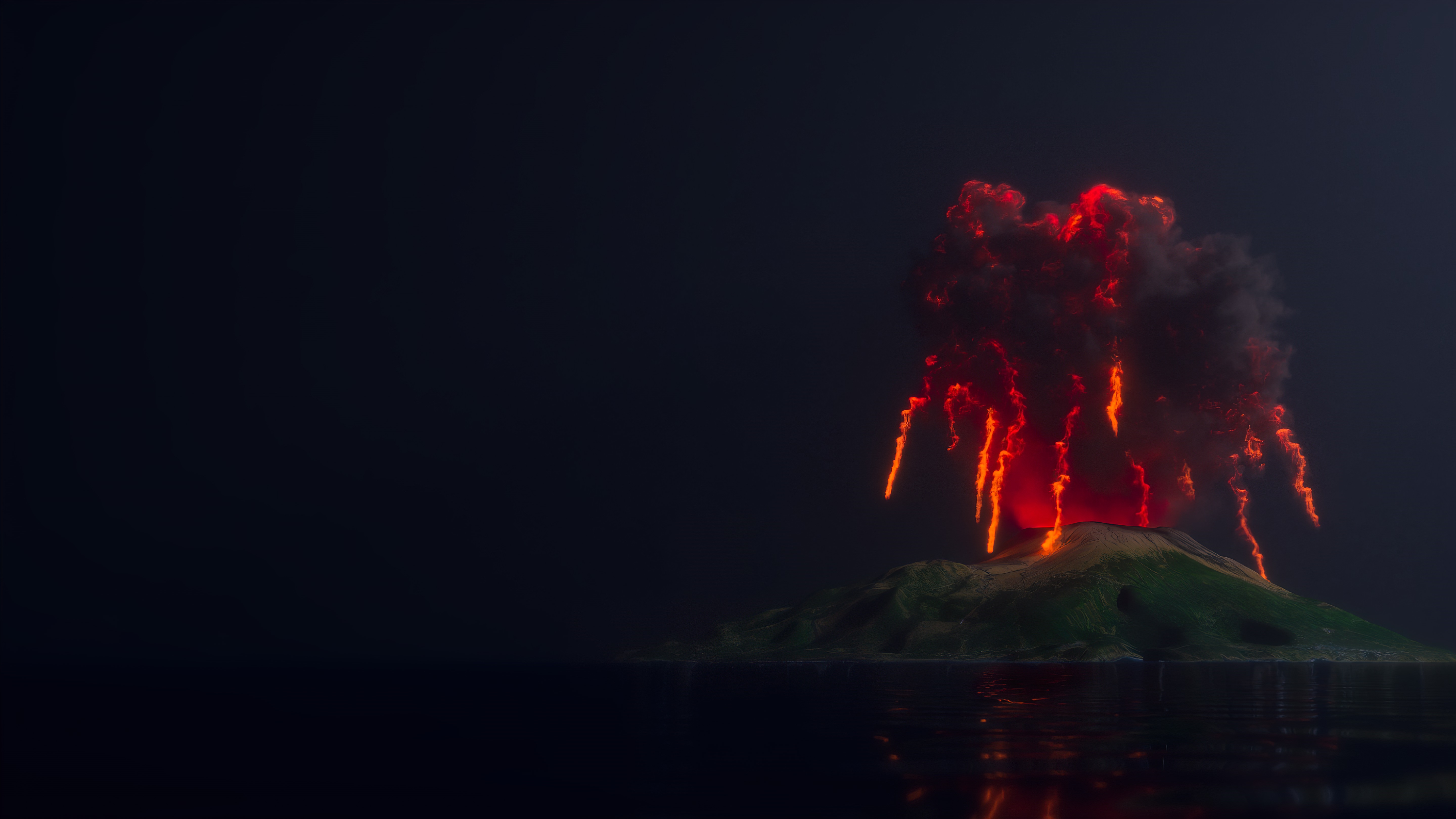 4K Volcano Eruption on Island HD Wallpaper
