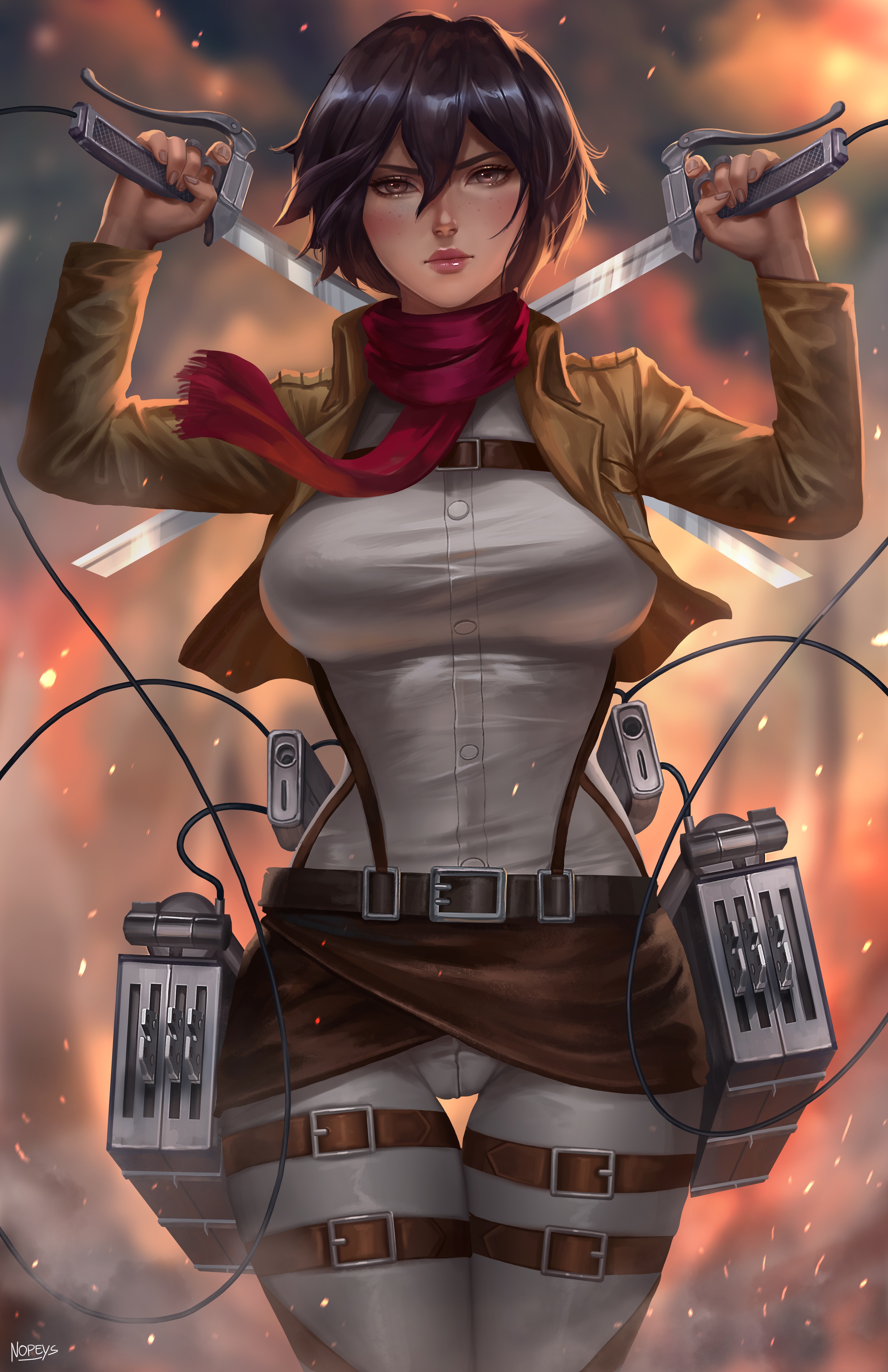 Mikasa Ackerman with swords from Attack on Titan HD Phone Wallpaper