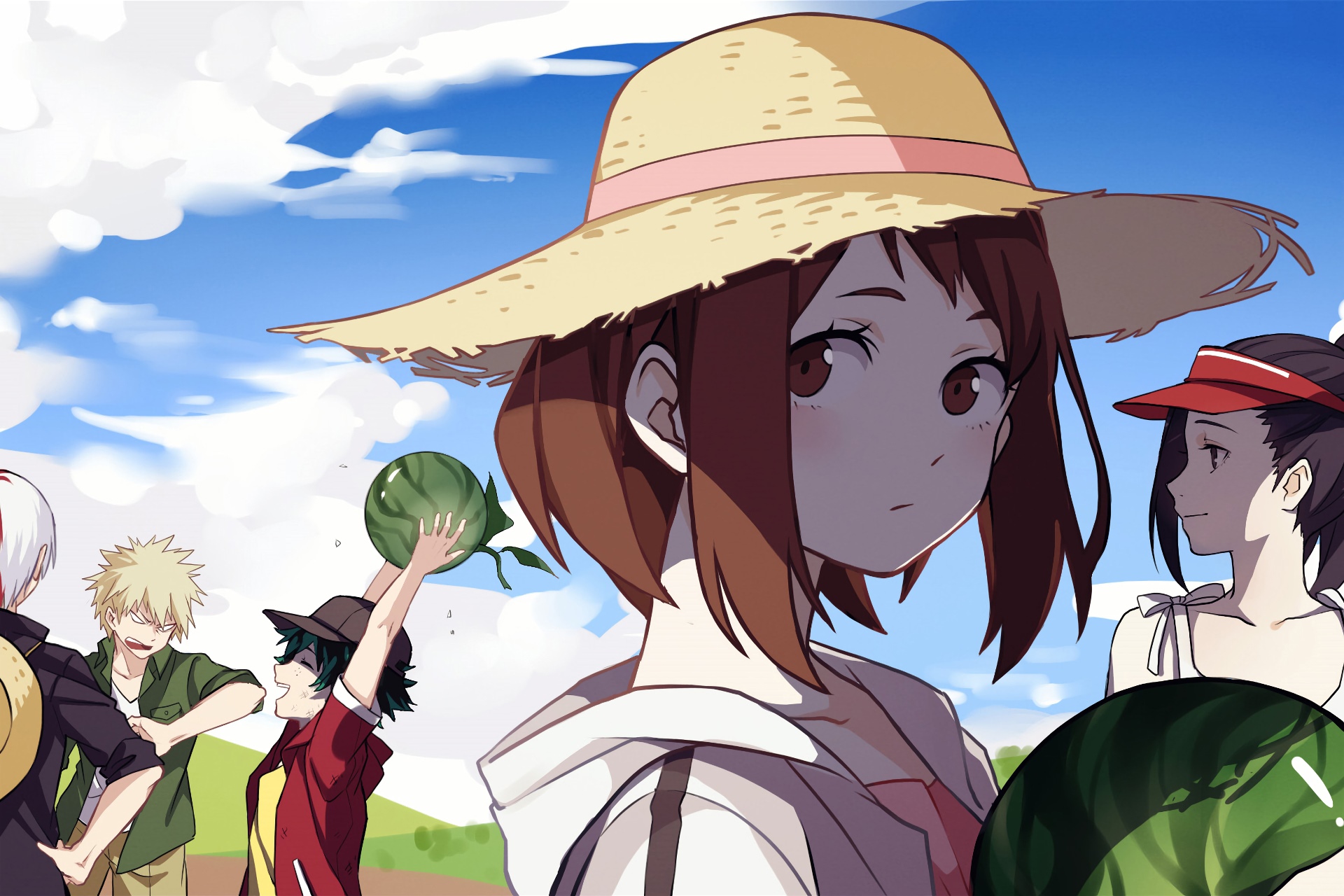 Boku no Hero Academia characters at a watermelon patch HD Wallpaper