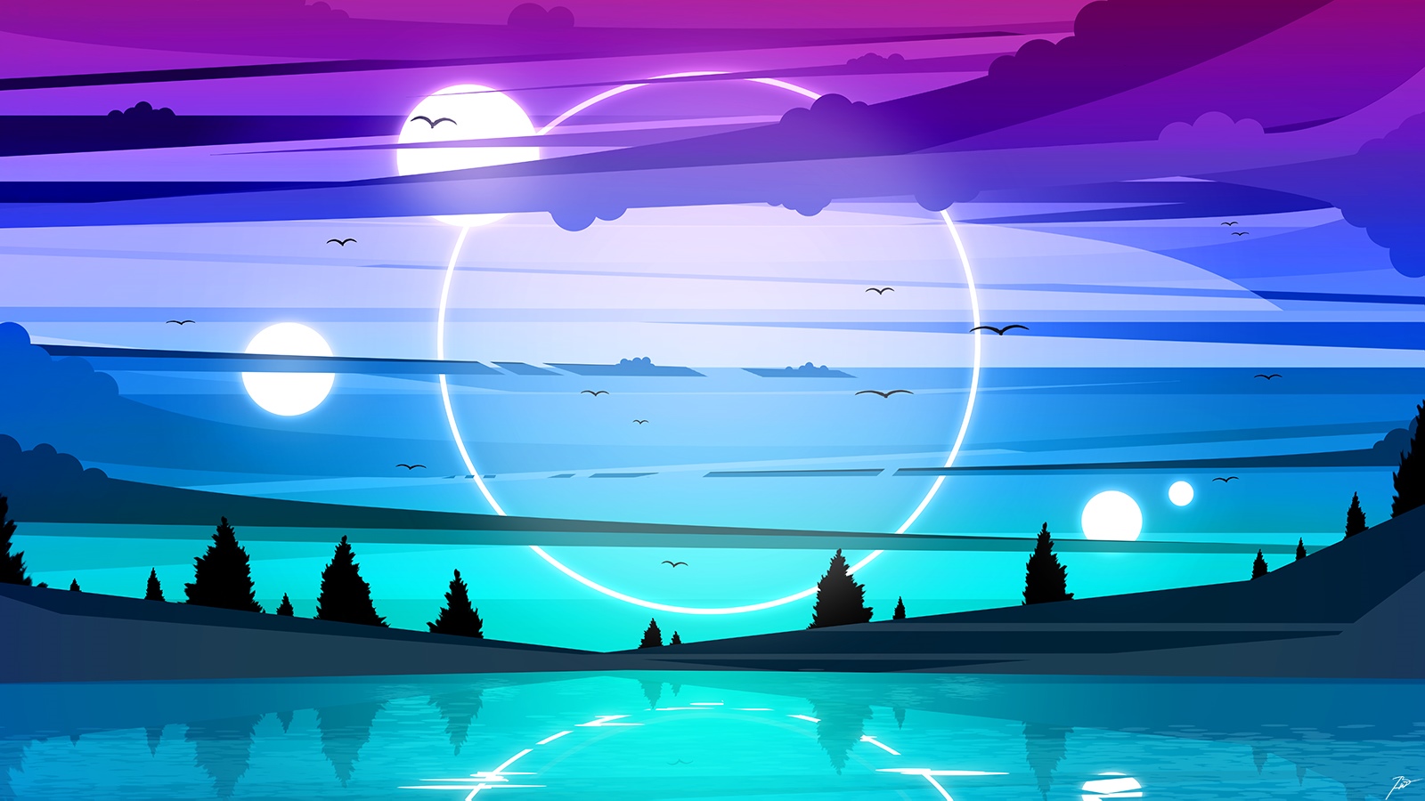 JoeyJazz Abstract Landscape with Ringed Planets HD Wallpaper